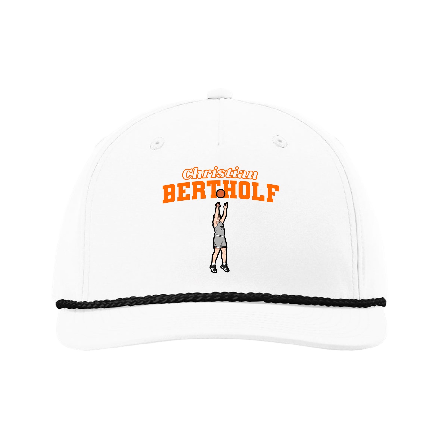 Five-Panel Classic Rope Cap — Name Arch in White