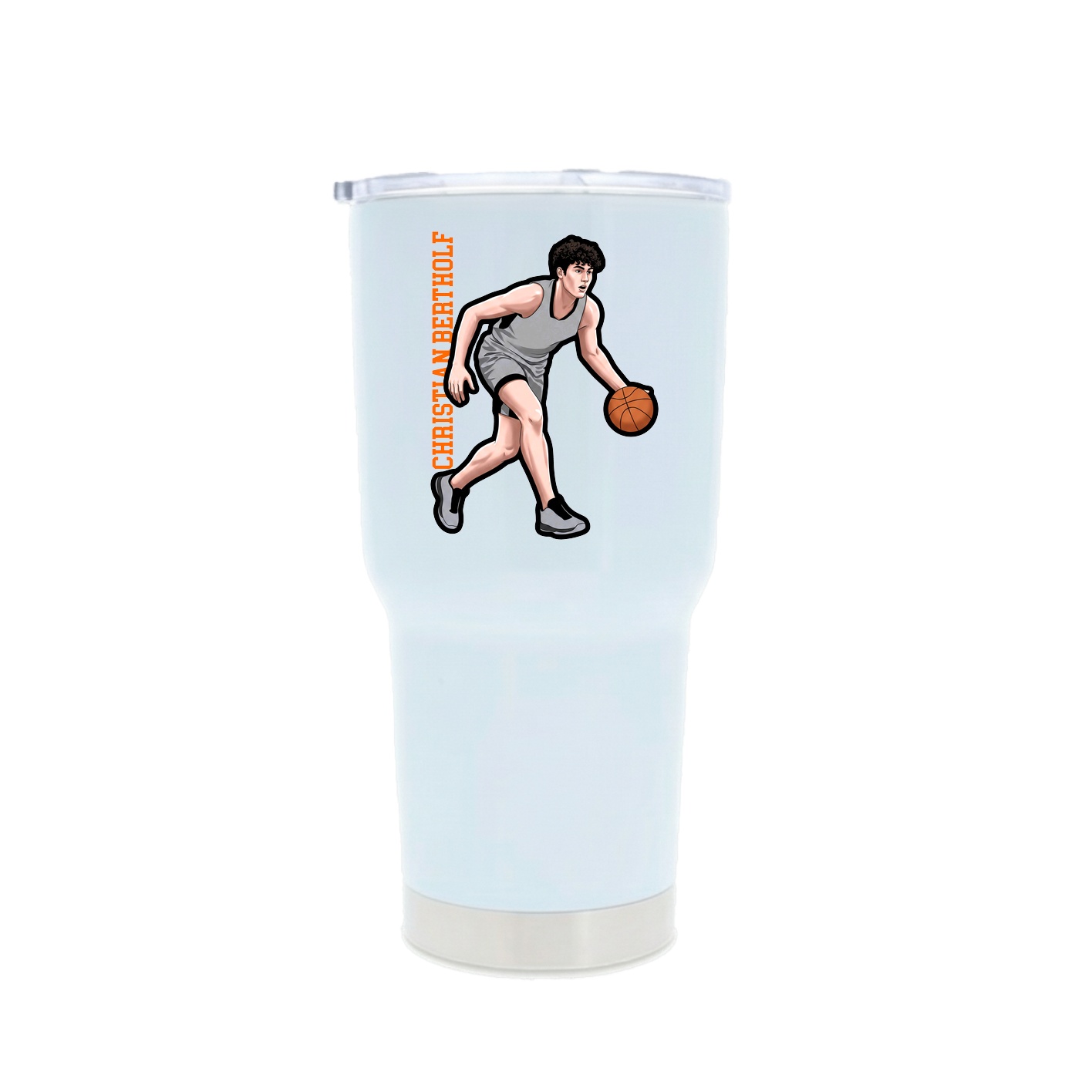 30oz Stainless Steel Tumbler — Name Vertical in White