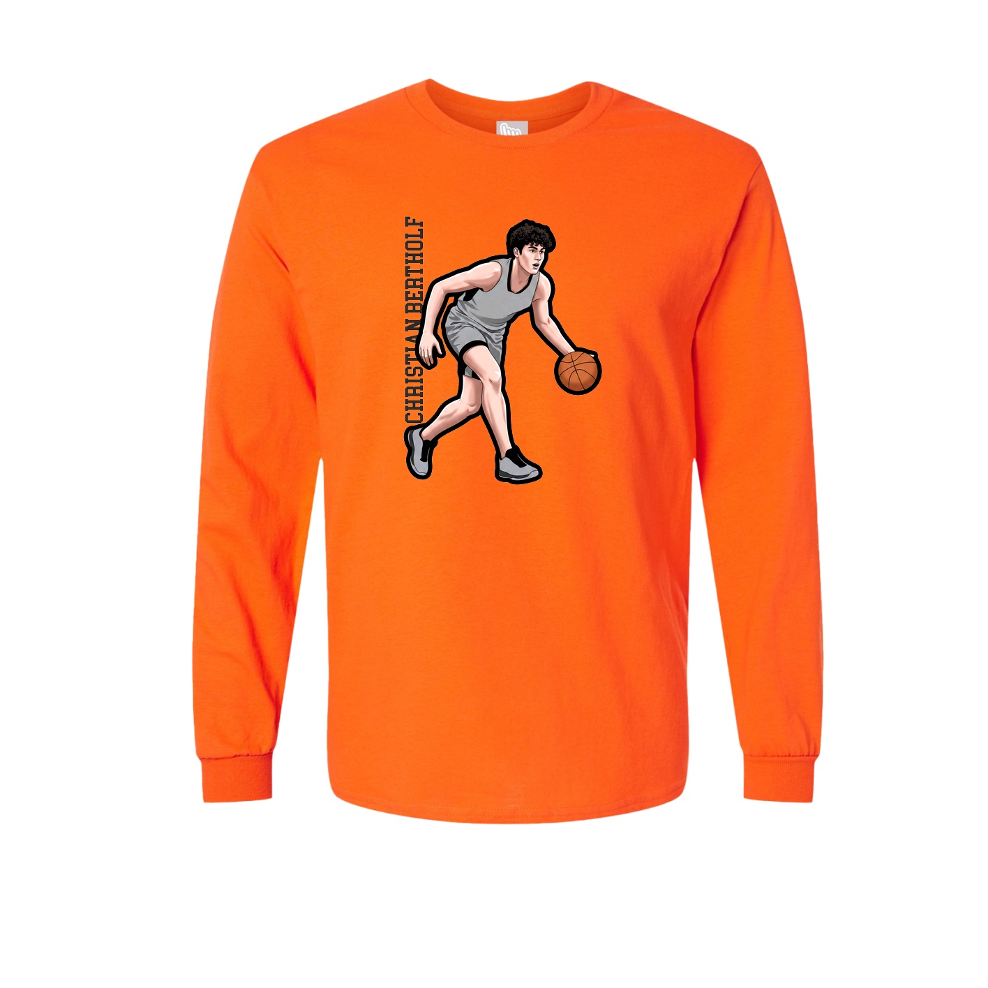 Long Sleeve Tee — Name Vertical in Orange