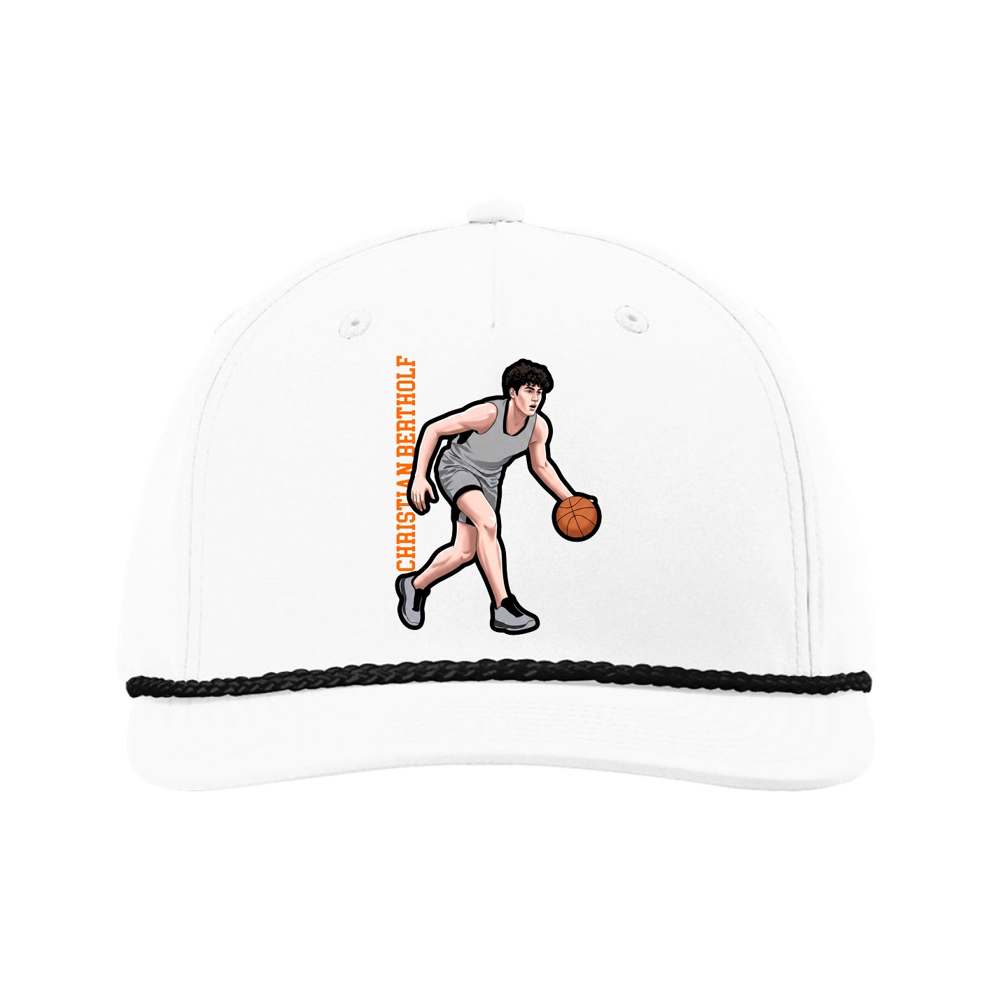 Five-Panel Classic Rope Cap — Name Vertical in White