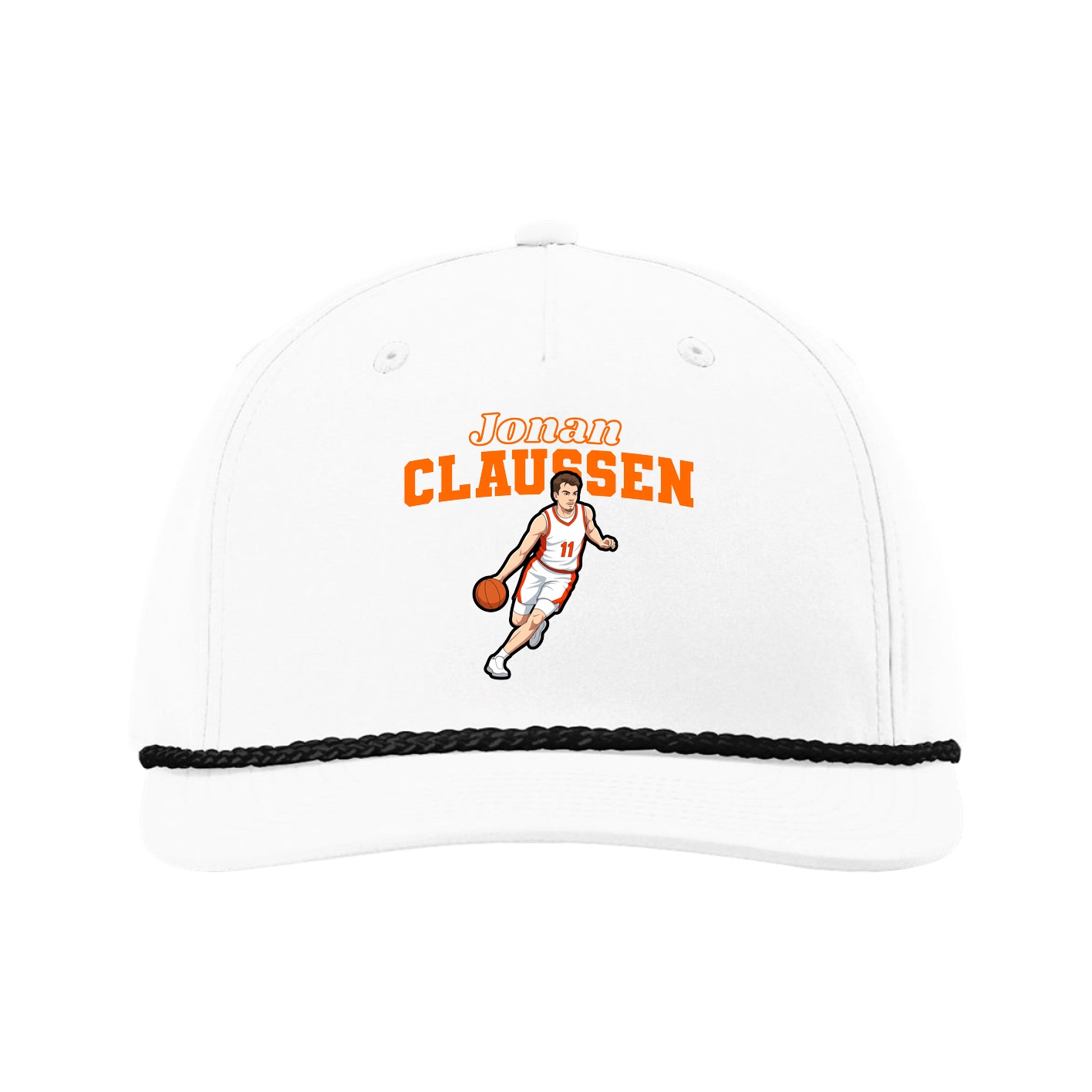 Five-Panel Classic Rope Cap — Name Arch in White