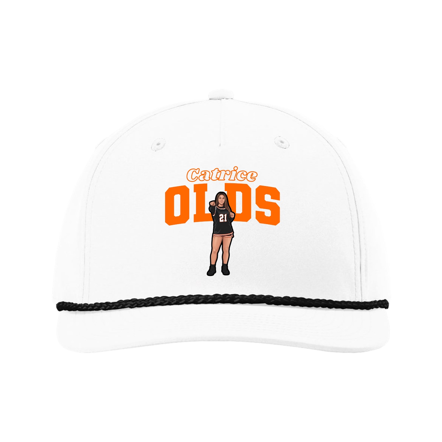 Five-Panel Classic Rope Cap — Name Arch in White