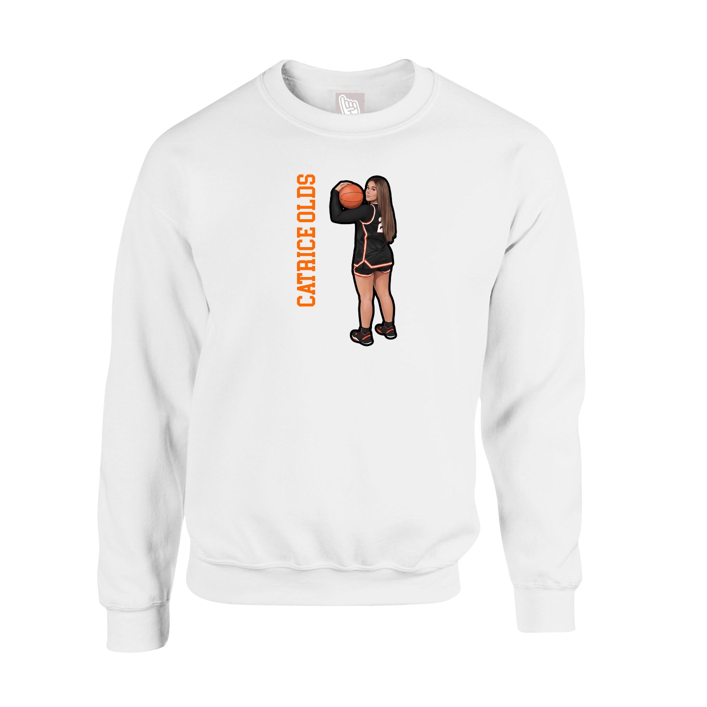 Fleece Crew — Name Vertical in White