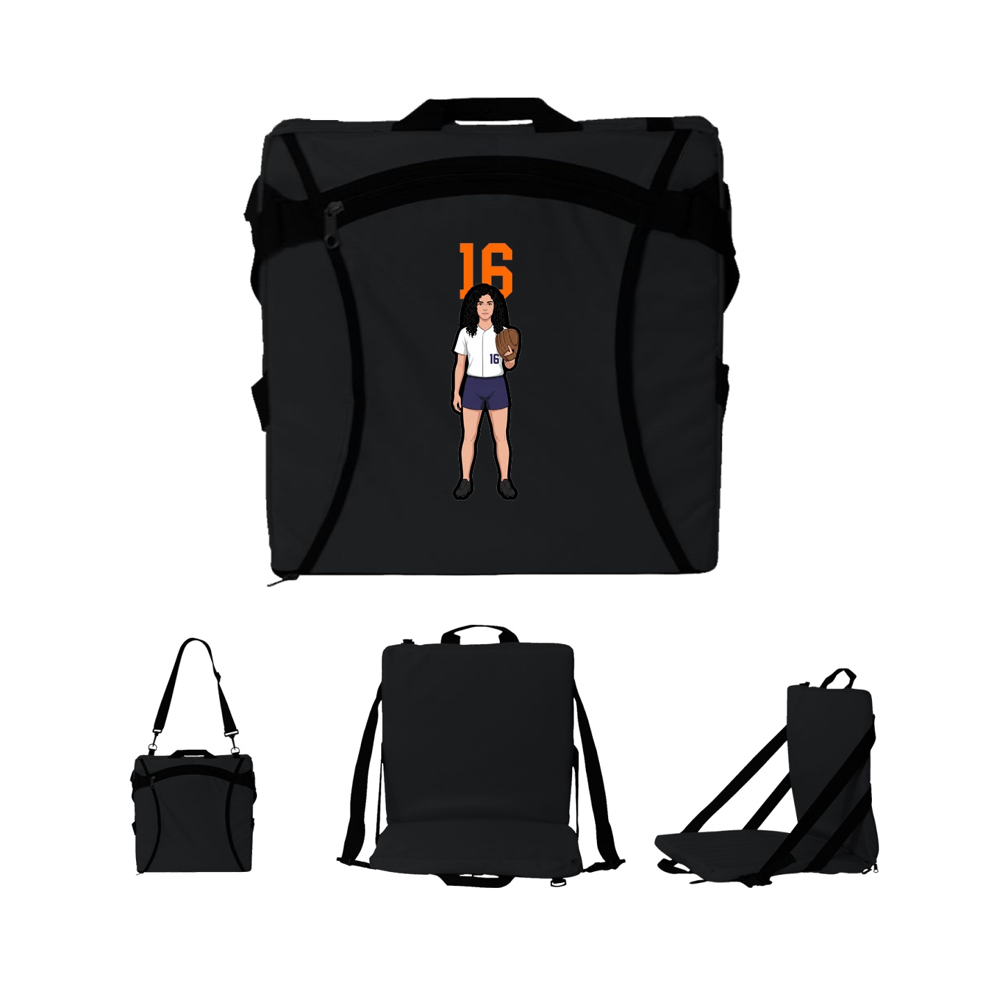 Folding Stadium Seat — Number Top in Black