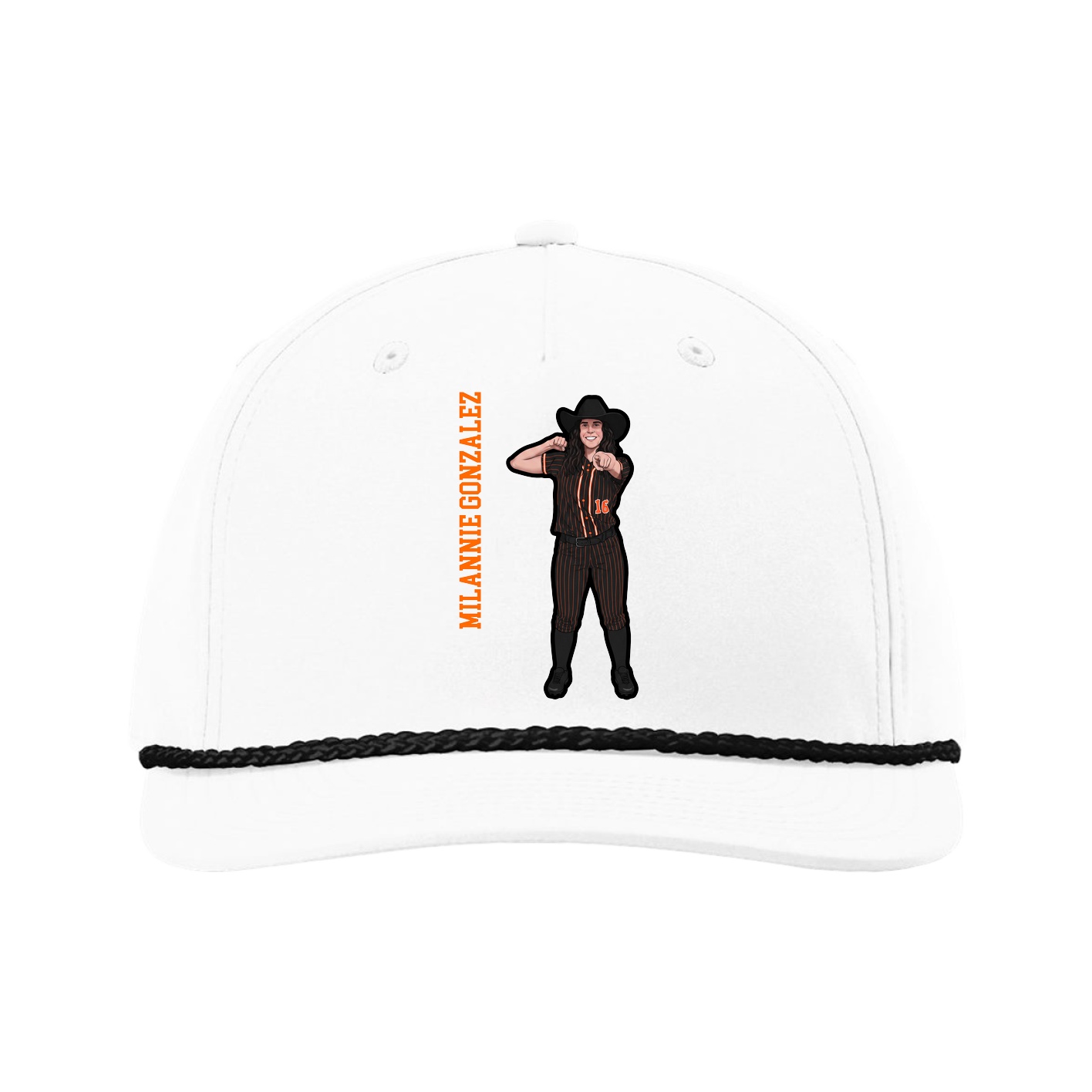Five-Panel Classic Rope Cap — Name Vertical in White