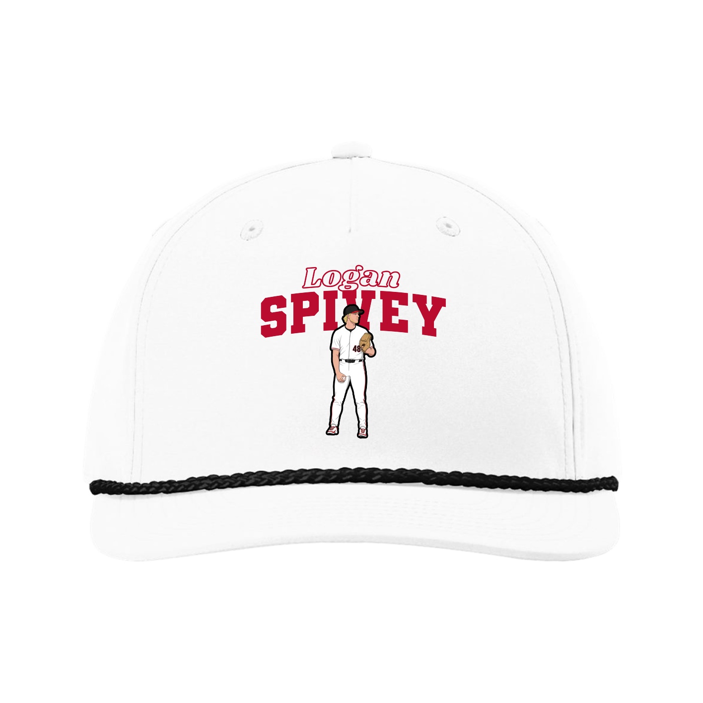 Five-Panel Classic Rope Cap — Name Arch in White