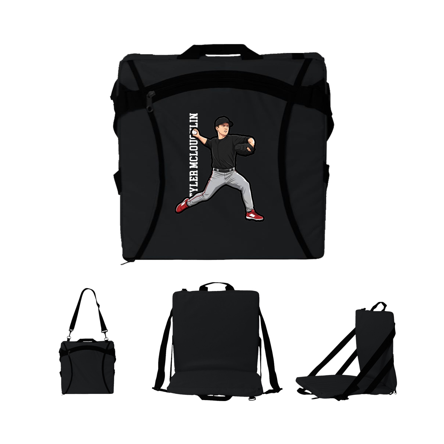 Folding Stadium Seat — Name Vertical in Black