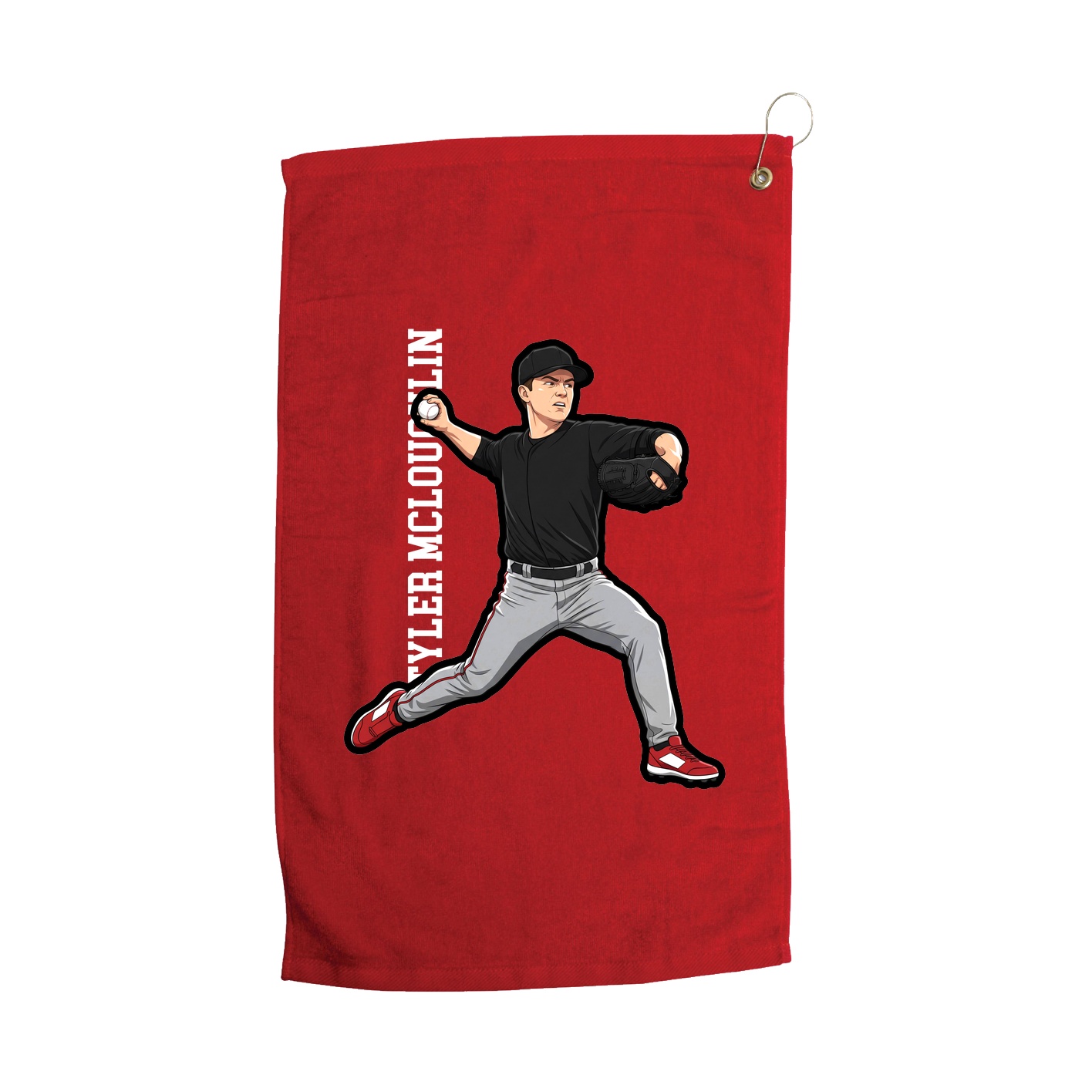 Golf Towel — Name Vertical in Red