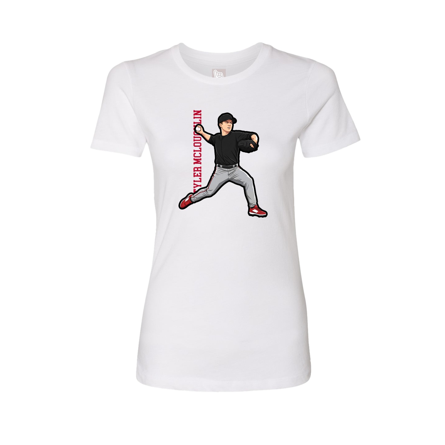 Fitted Women's Tee — Name Vertical in White