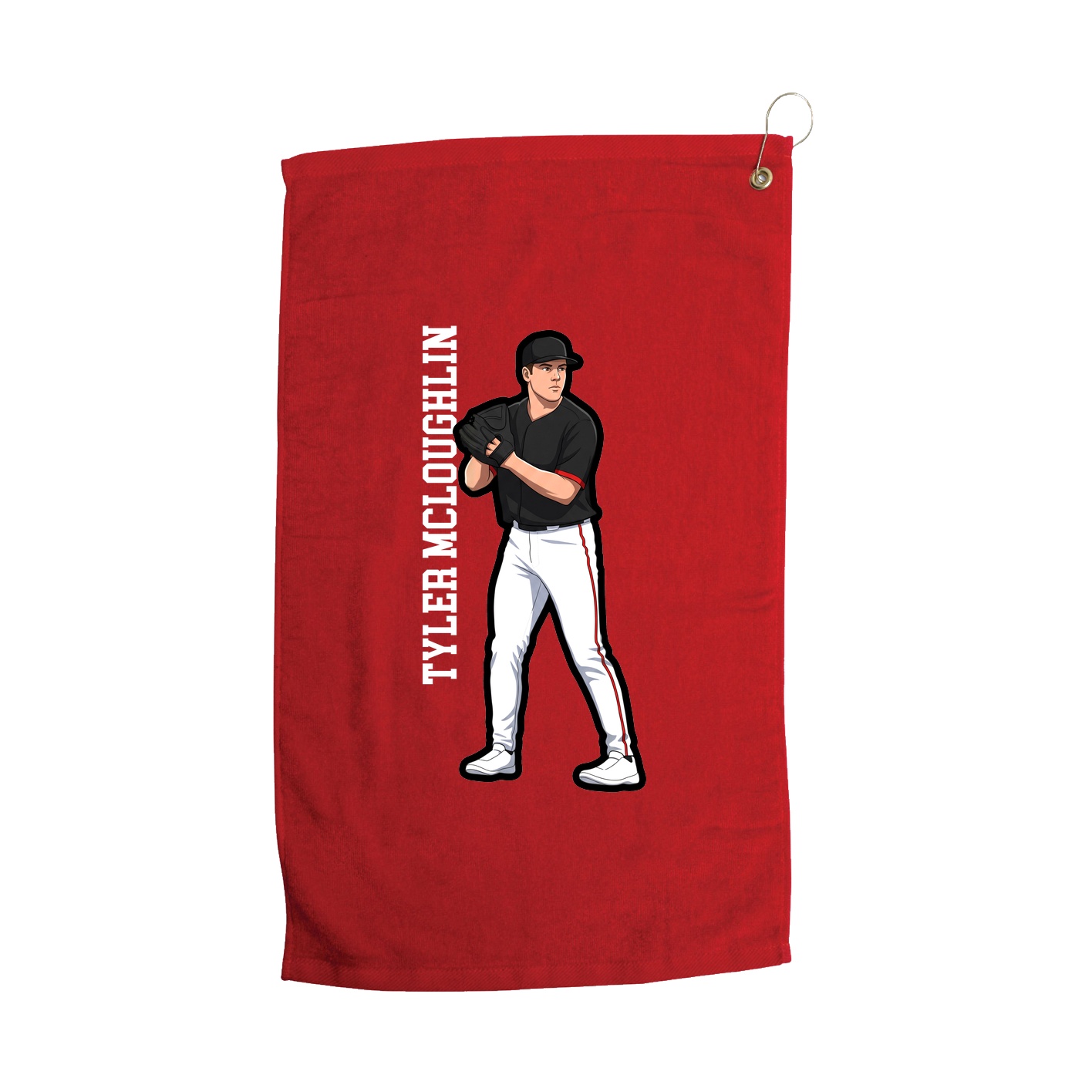 Golf Towel — Name Vertical in Red
