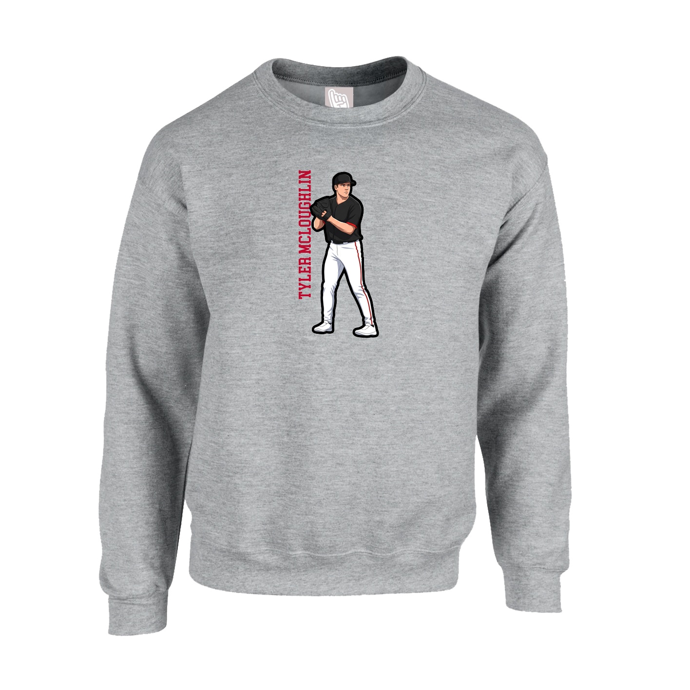 Fleece Crew — Name Vertical in Grey