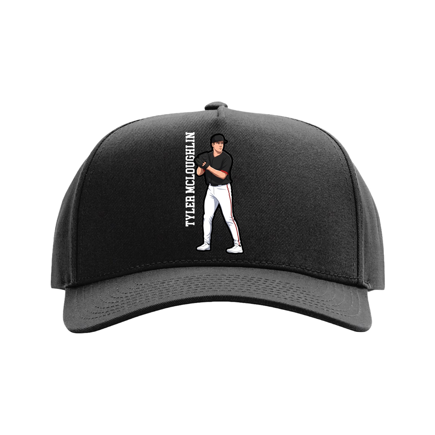 Full Fabric Five-Panel Champ Cap — Name Vertical in Black