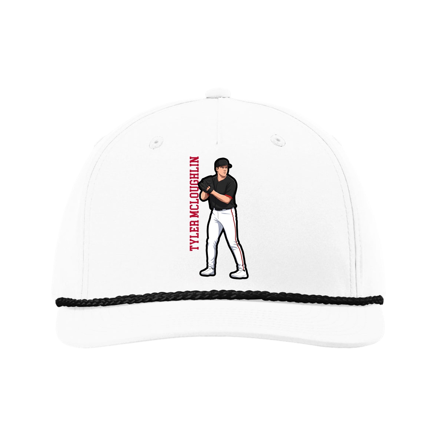 Five-Panel Classic Rope Cap — Name Vertical in White
