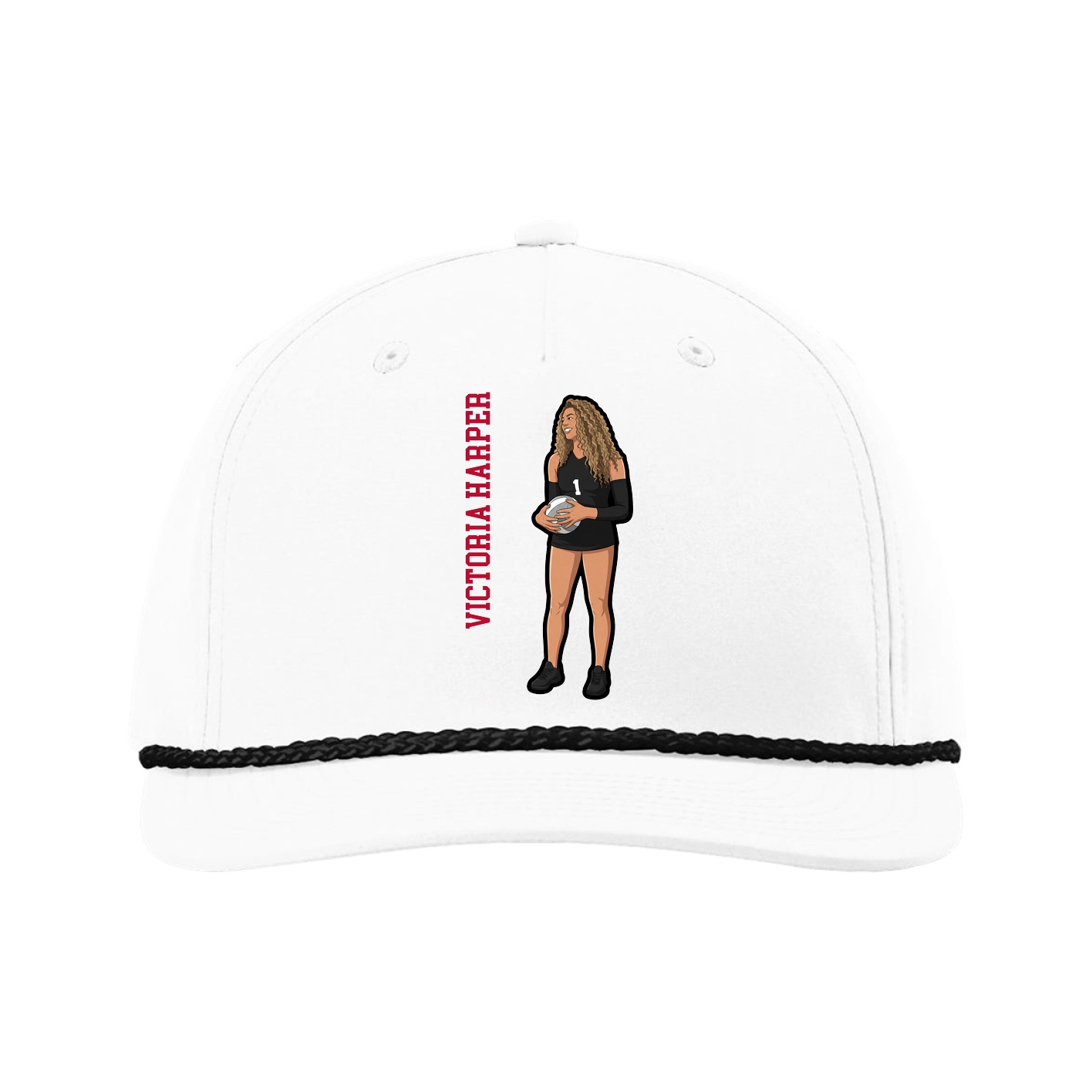 Five-Panel Classic Rope Cap — Name Vertical in White