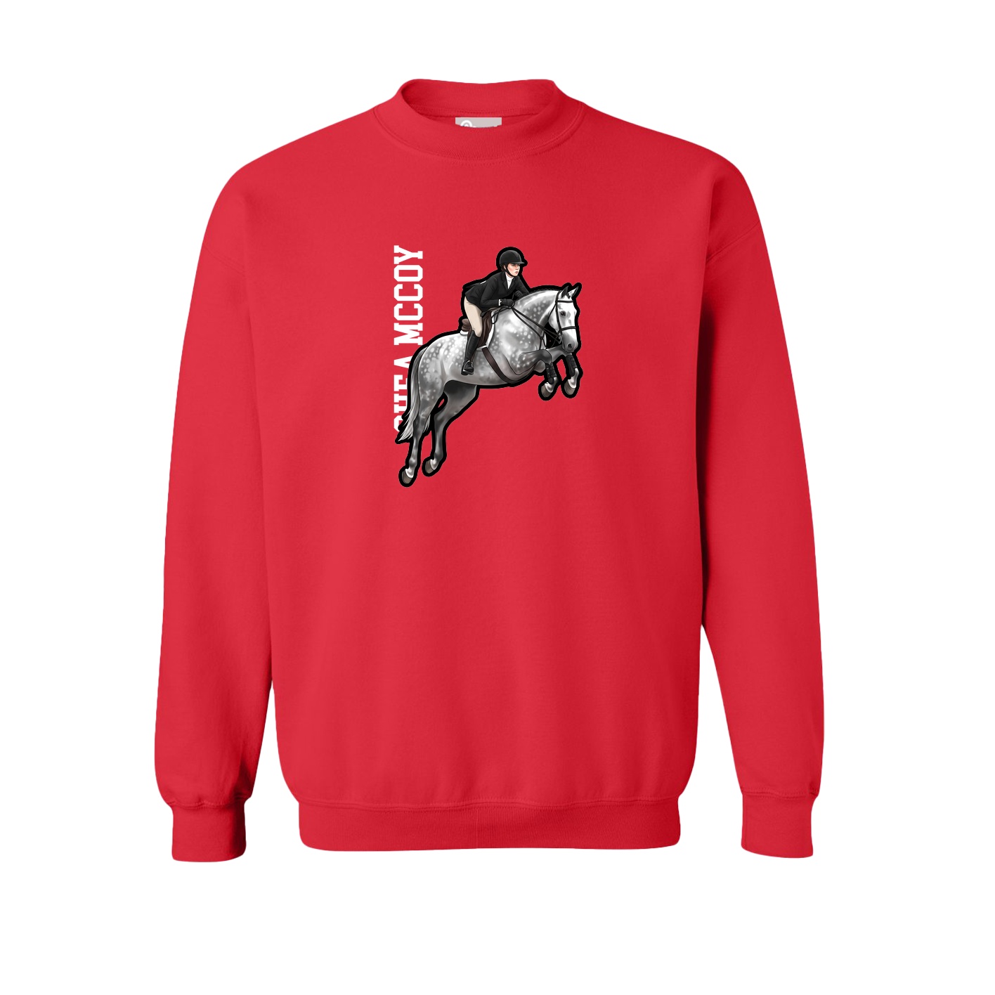 Fleece Crew — Name Vertical in Red