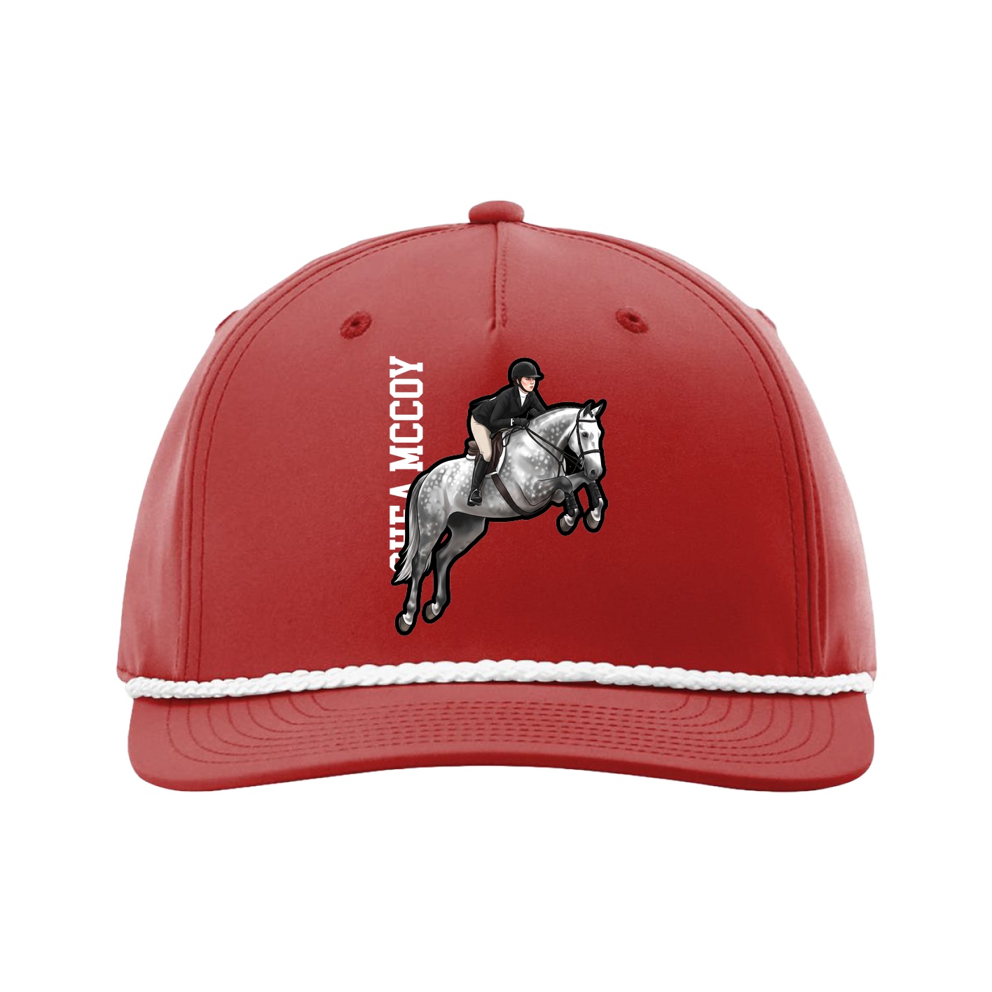 Five-Panel Classic Rope Cap — Name Vertical in Red