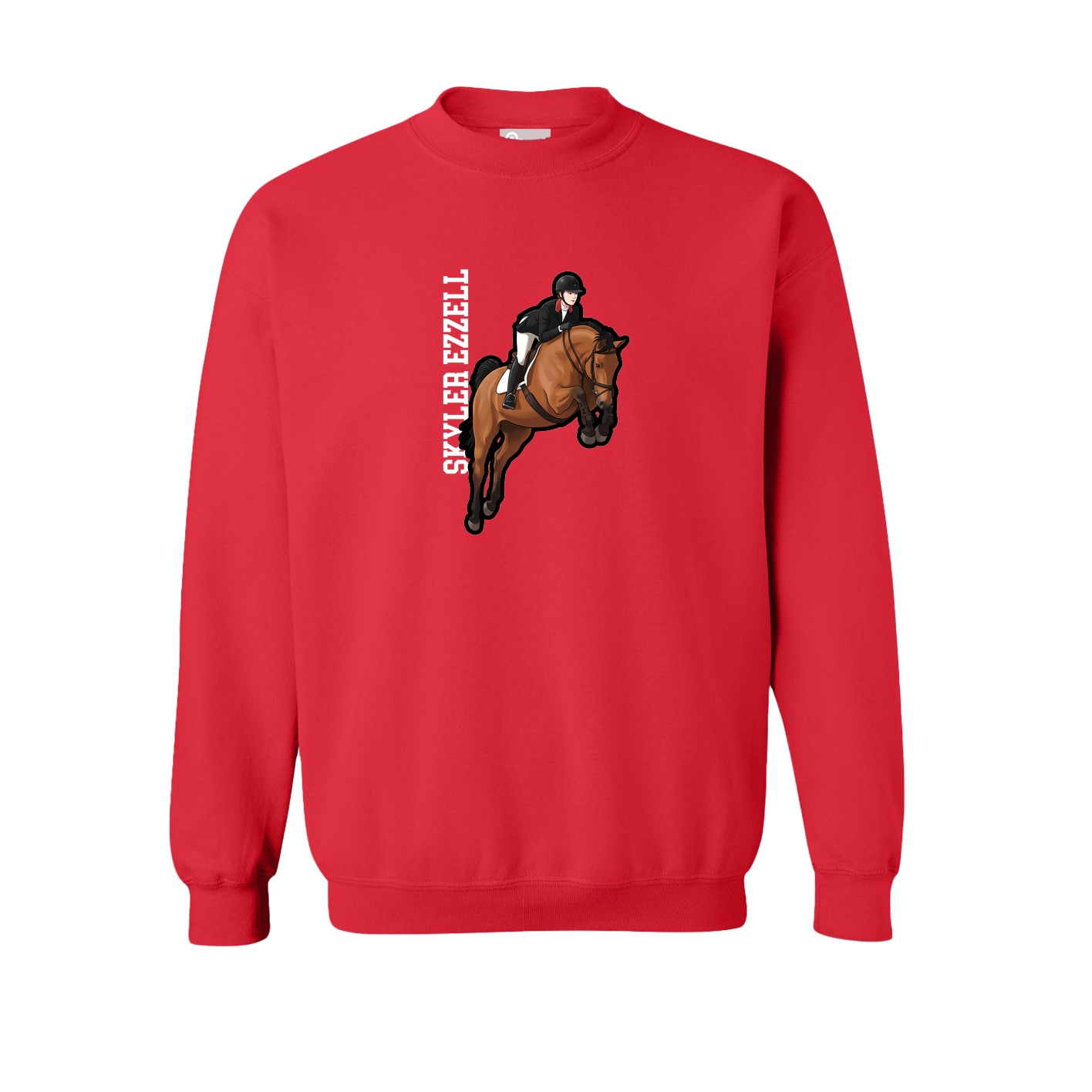Fleece Crew — Name Vertical in Red