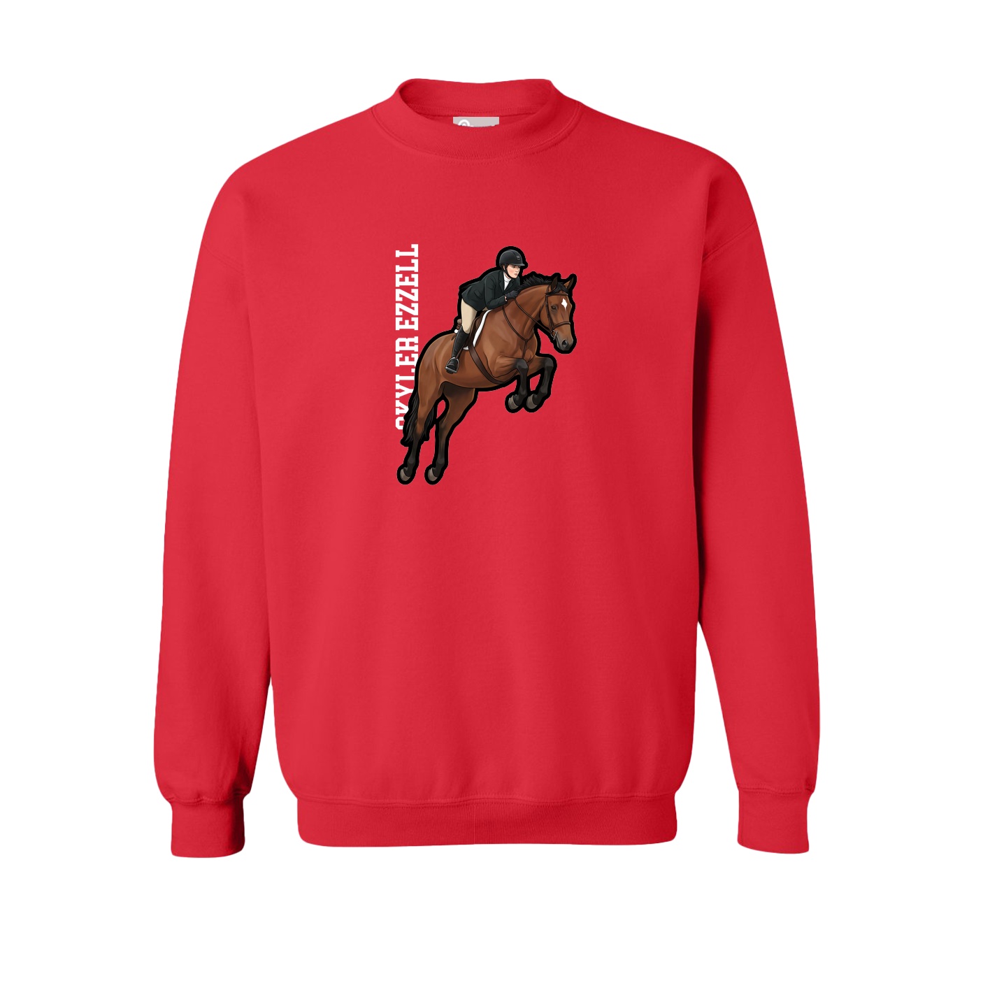 Fleece Crew — Name Vertical in Red