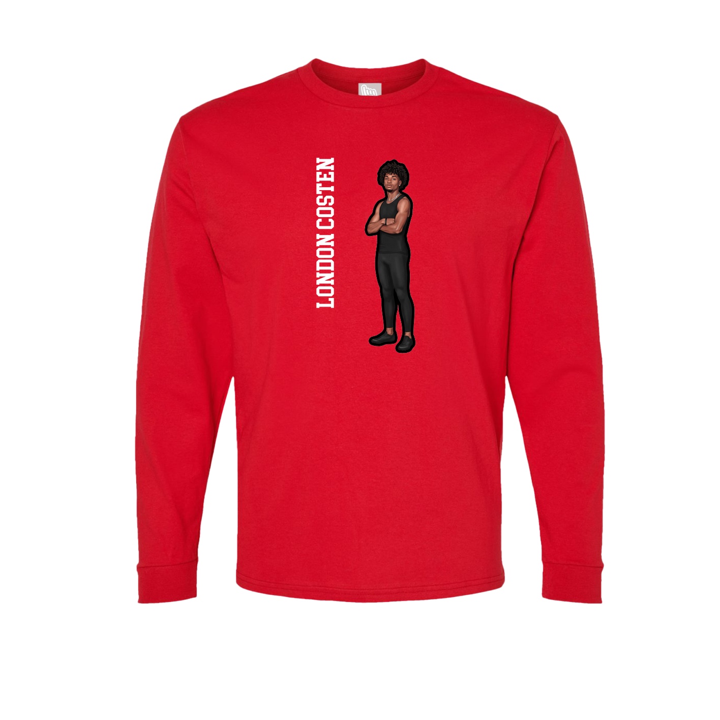 Long Sleeve Tee — Name Vertical in Red