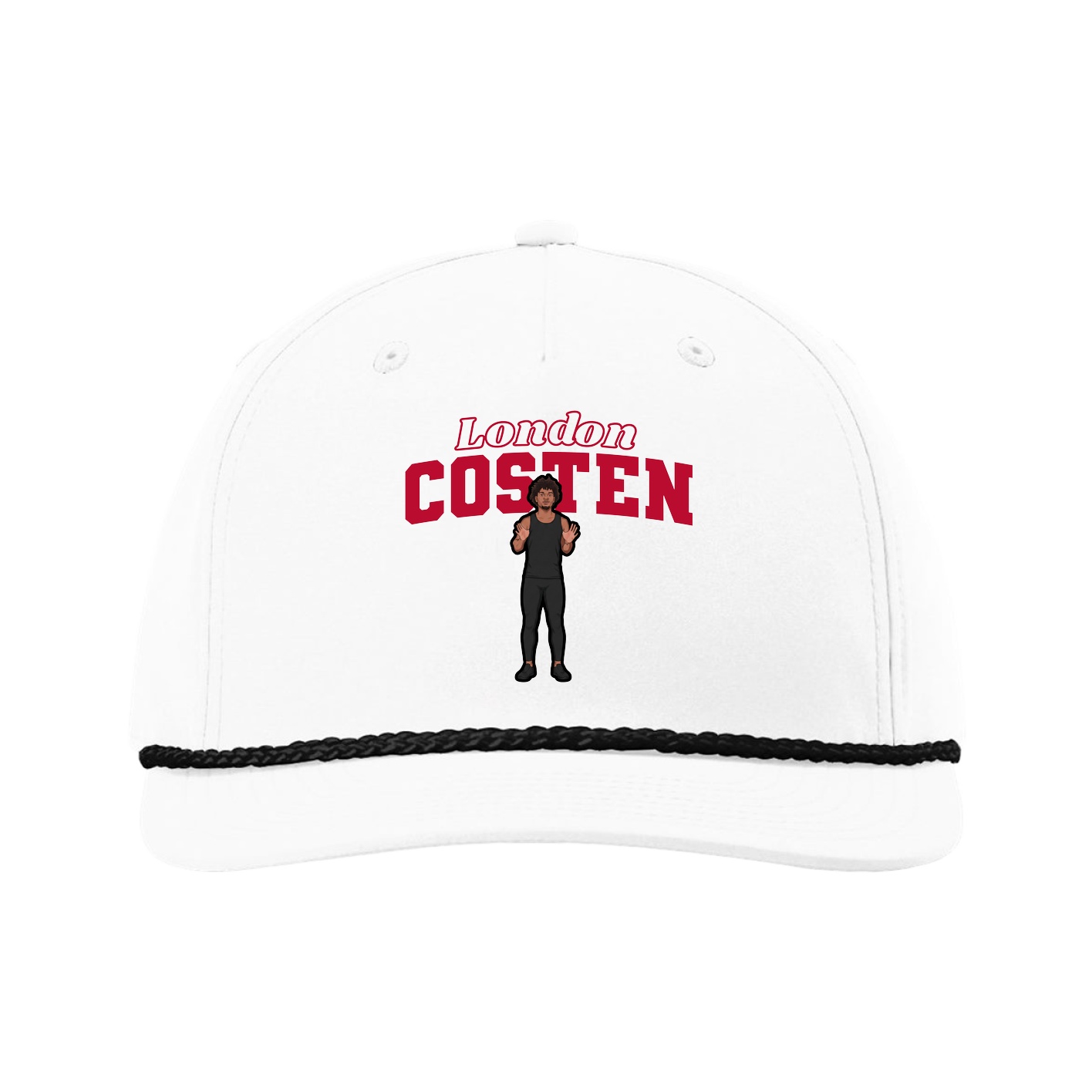 Five-Panel Classic Rope Cap — Name Arch in White
