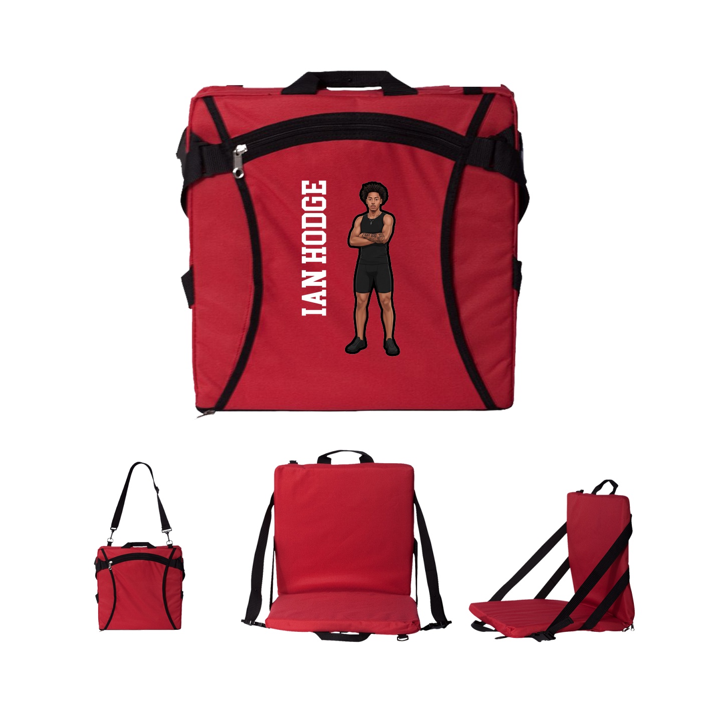 Folding Stadium Seat — Name Vertical in Red