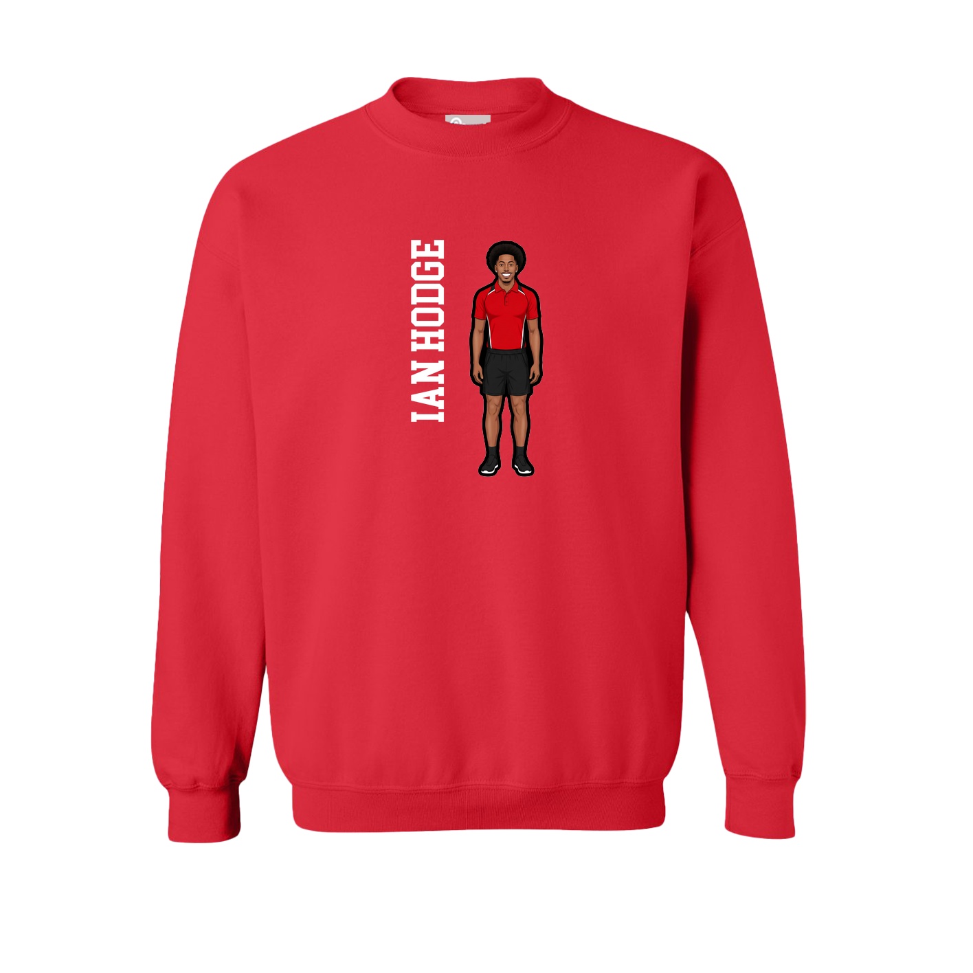 Fleece Crew — Name Vertical in Red