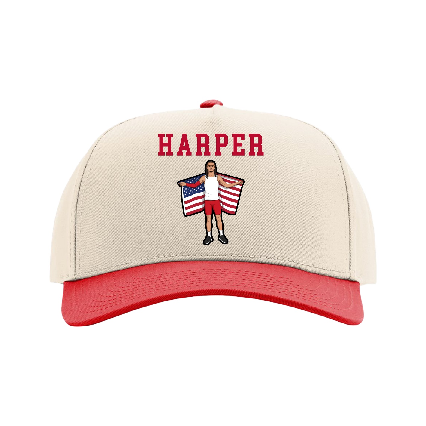 Full Fabric Five-Panel Champ Cap — Shirsey in Cream/Red