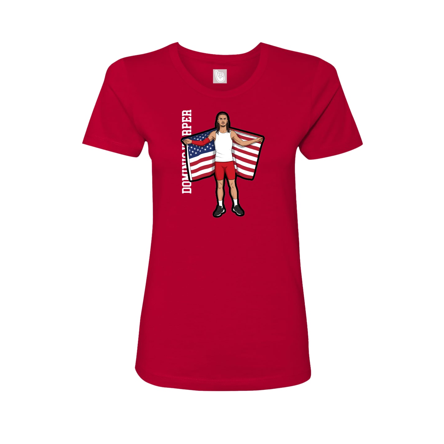 Fitted Women's Tee — Name Vertical in Red