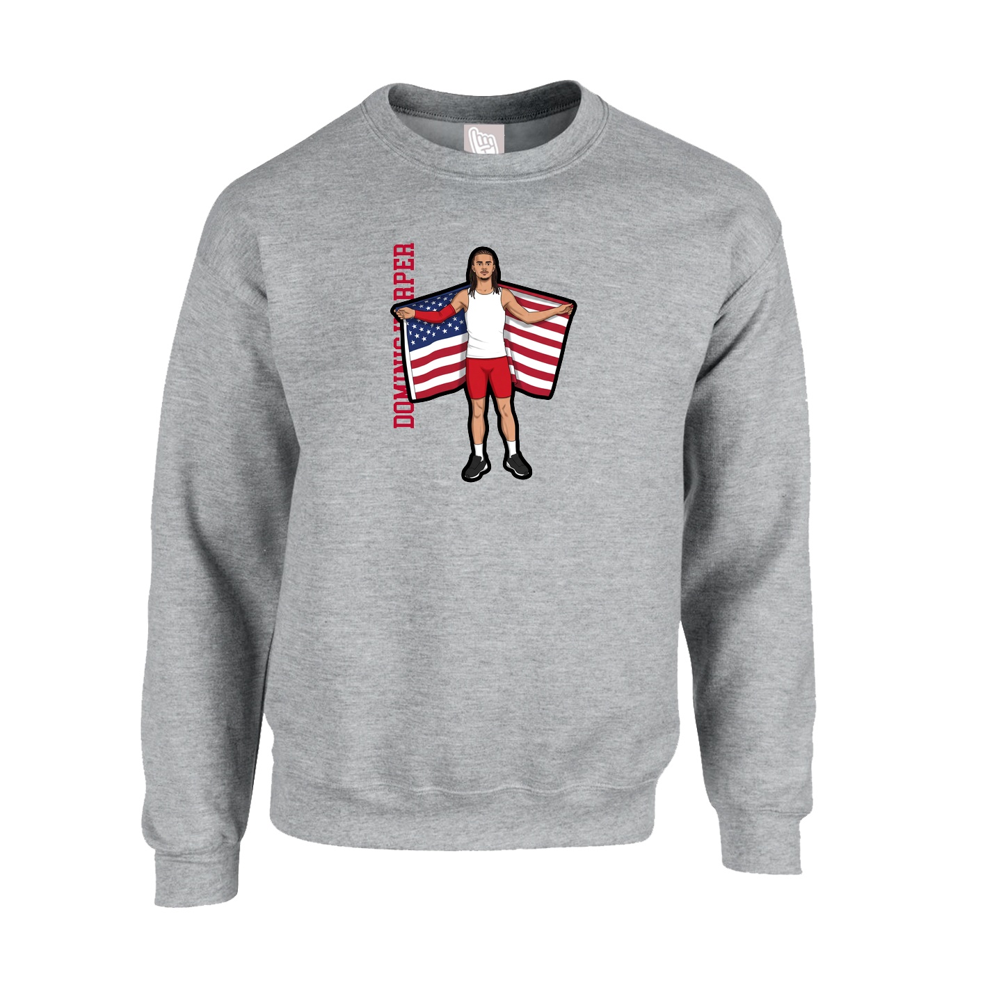 Fleece Crew — Name Vertical in Grey