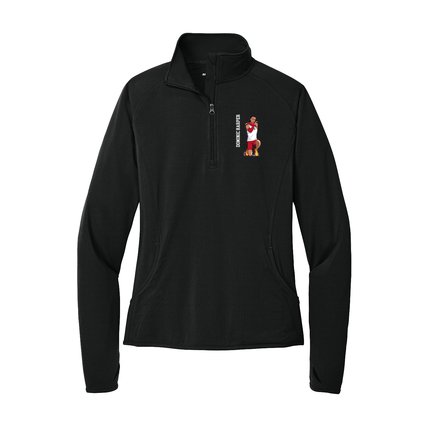 Women's Q-Zip Pullover — Name Vertical in Black