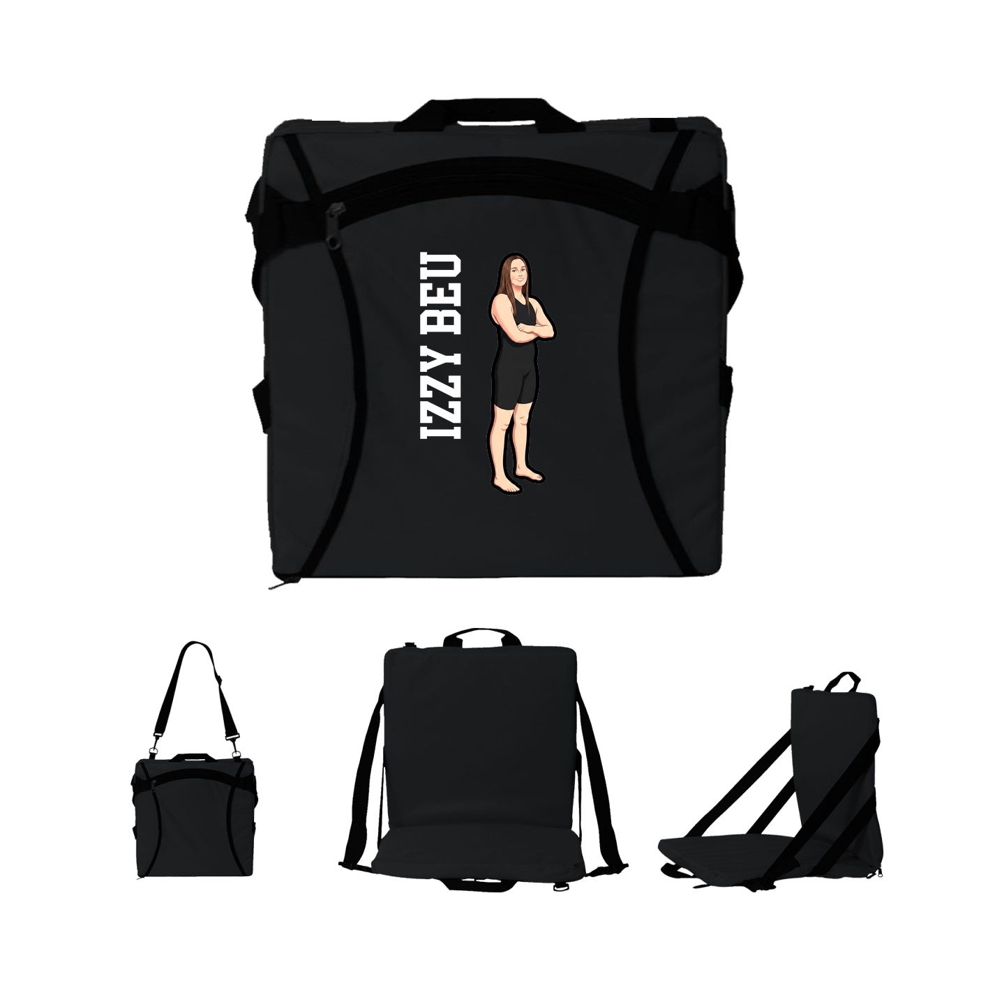 Folding Stadium Seat — Name Vertical in Black