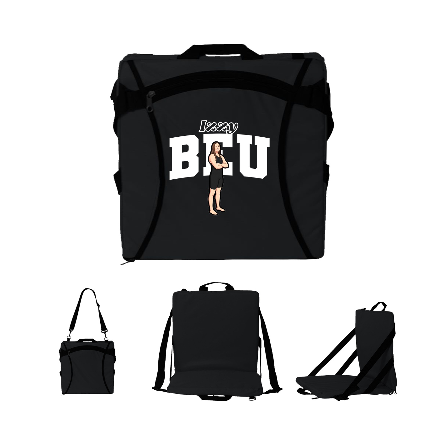 Folding Stadium Seat — Name Arch in Black