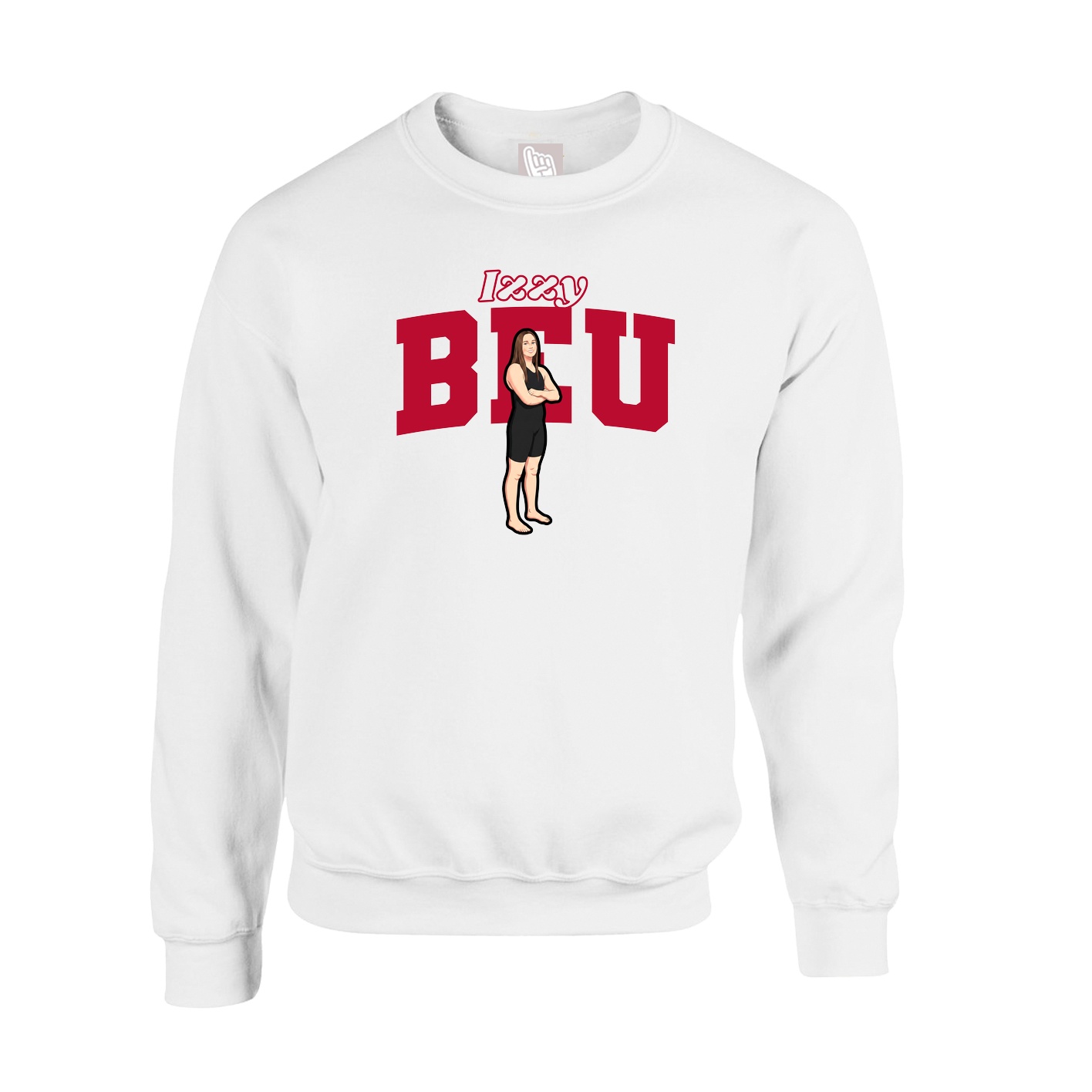 Fleece Crew — Name Arch in White