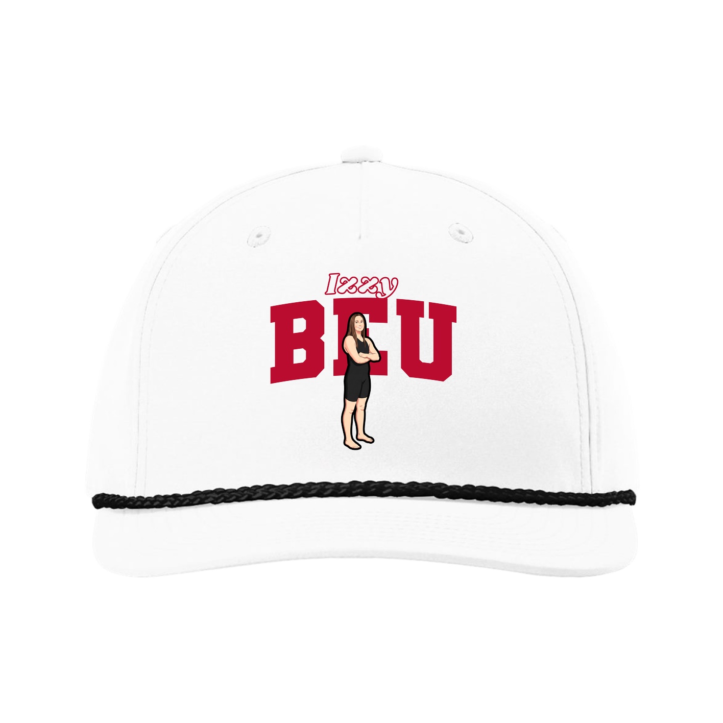 Five-Panel Classic Rope Cap — Name Arch in White