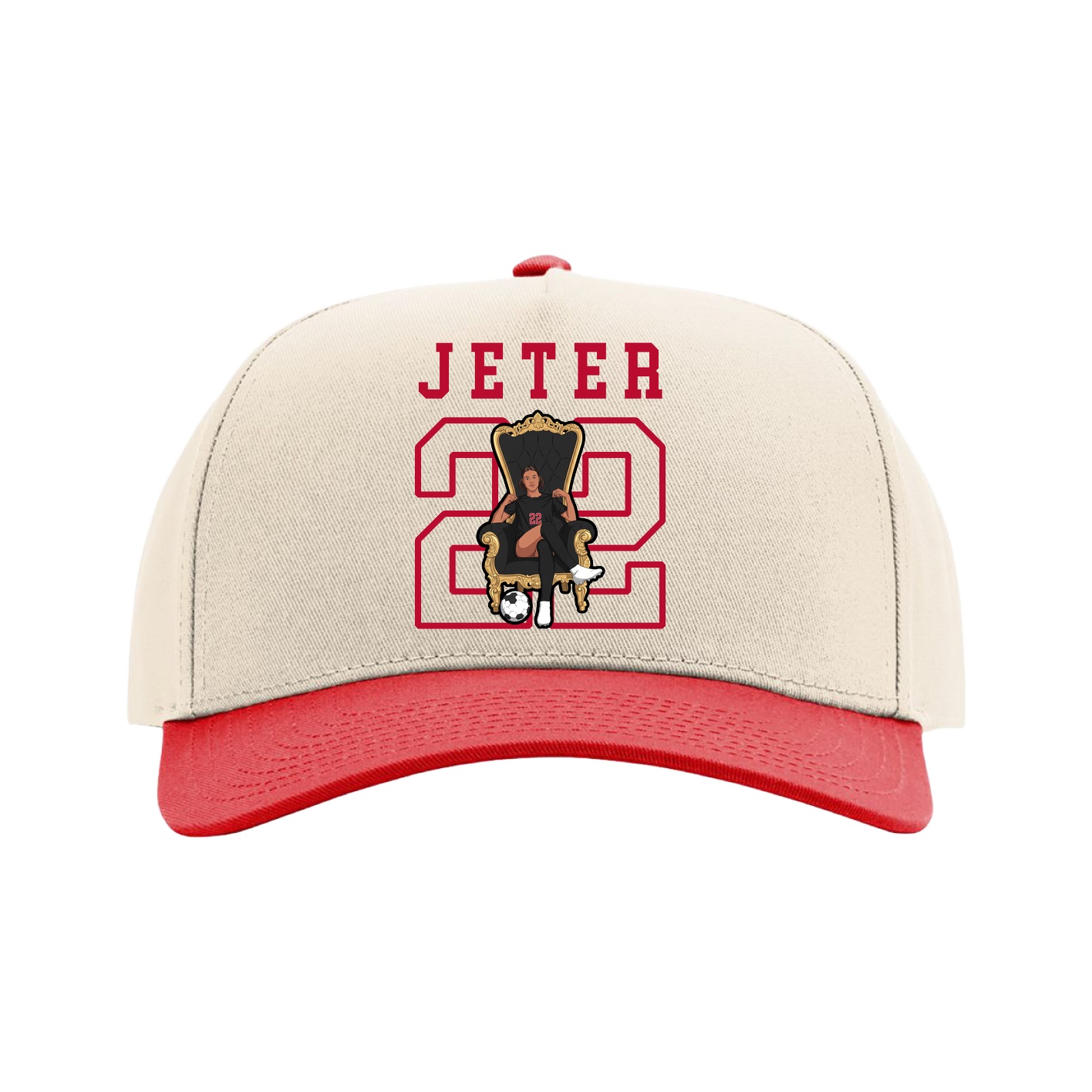Full Fabric Five-Panel Champ Cap — Shirsey in Cream/Red