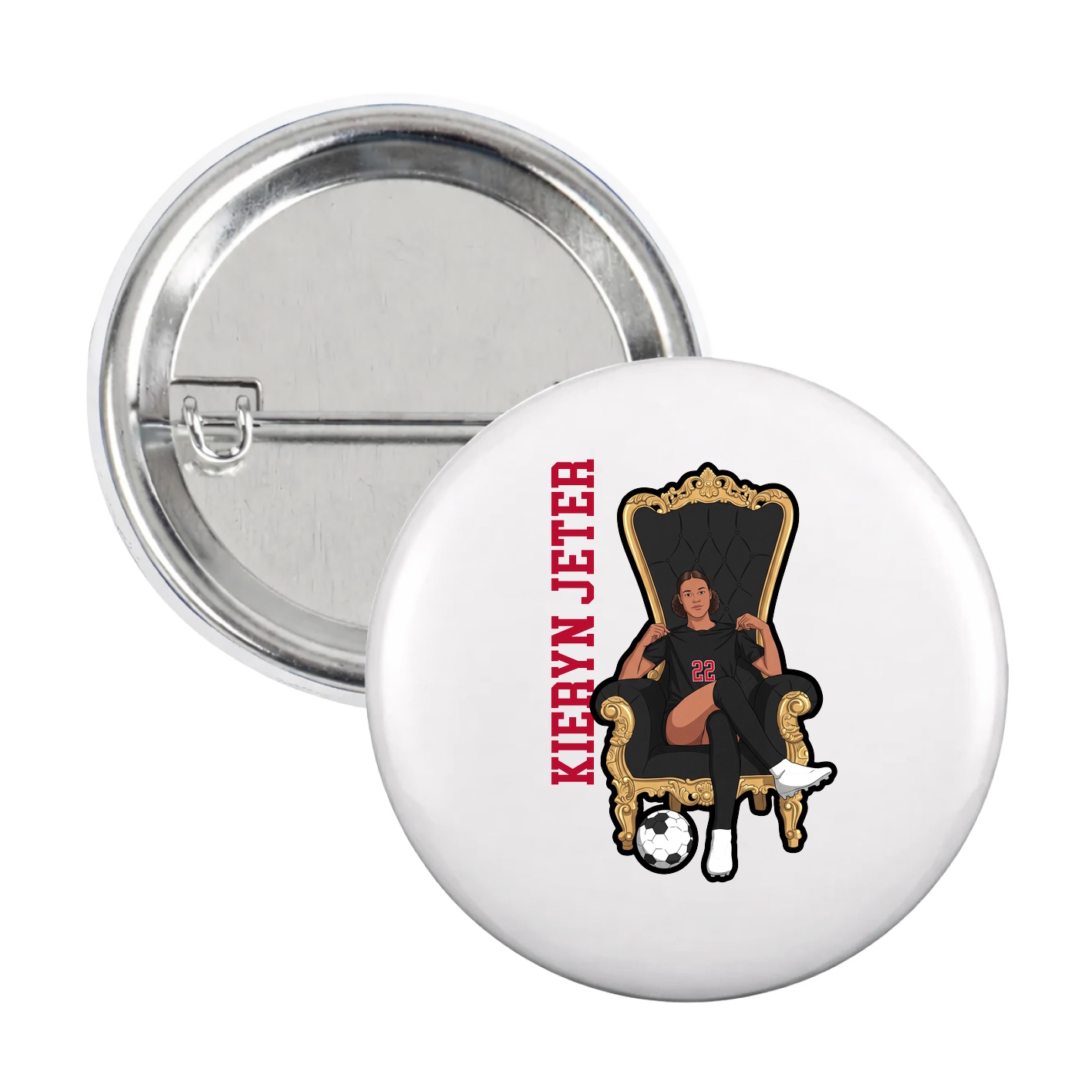 Game Day Button — Name Vertical in White
