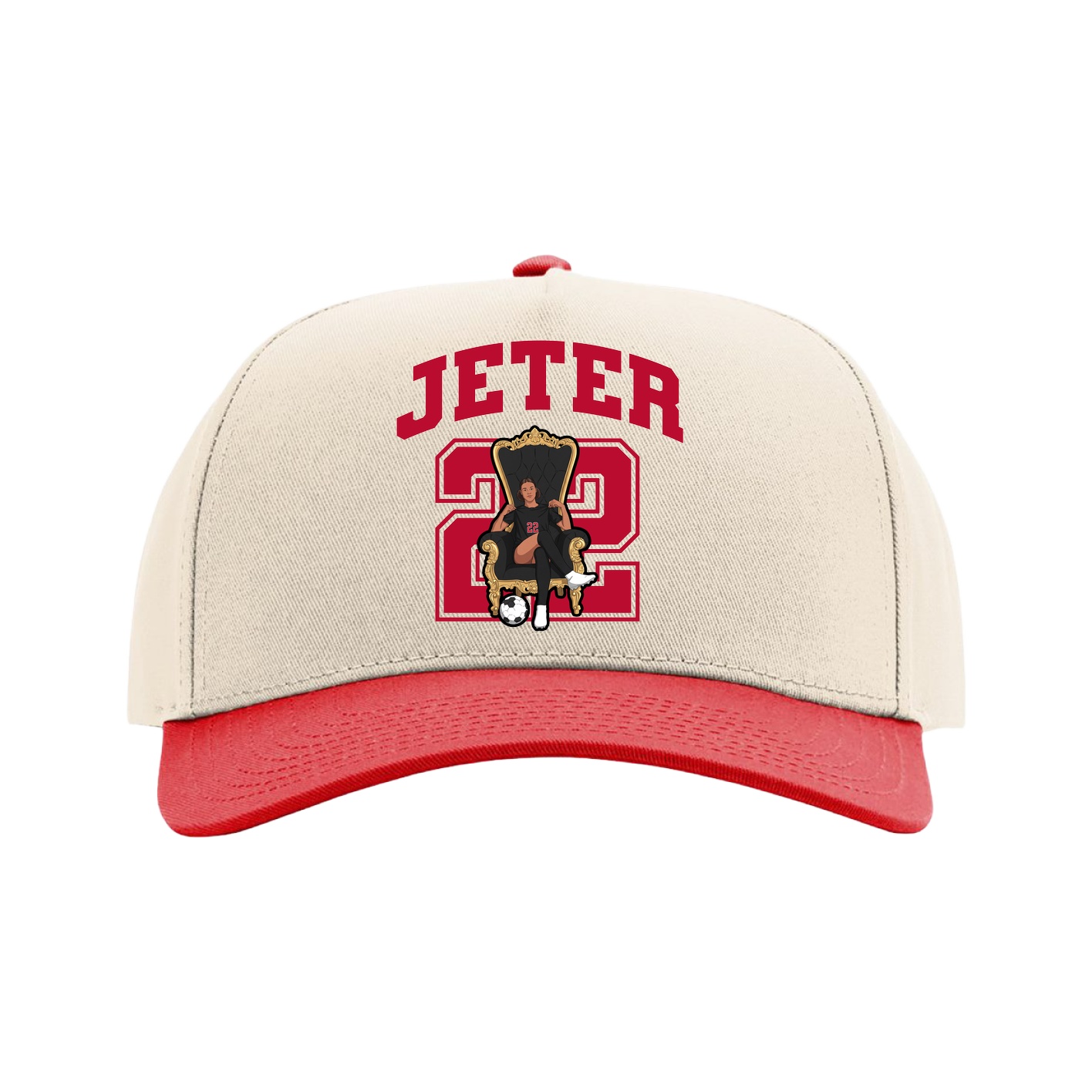 Full Fabric Five-Panel Champ Cap — Number in Cream/Red