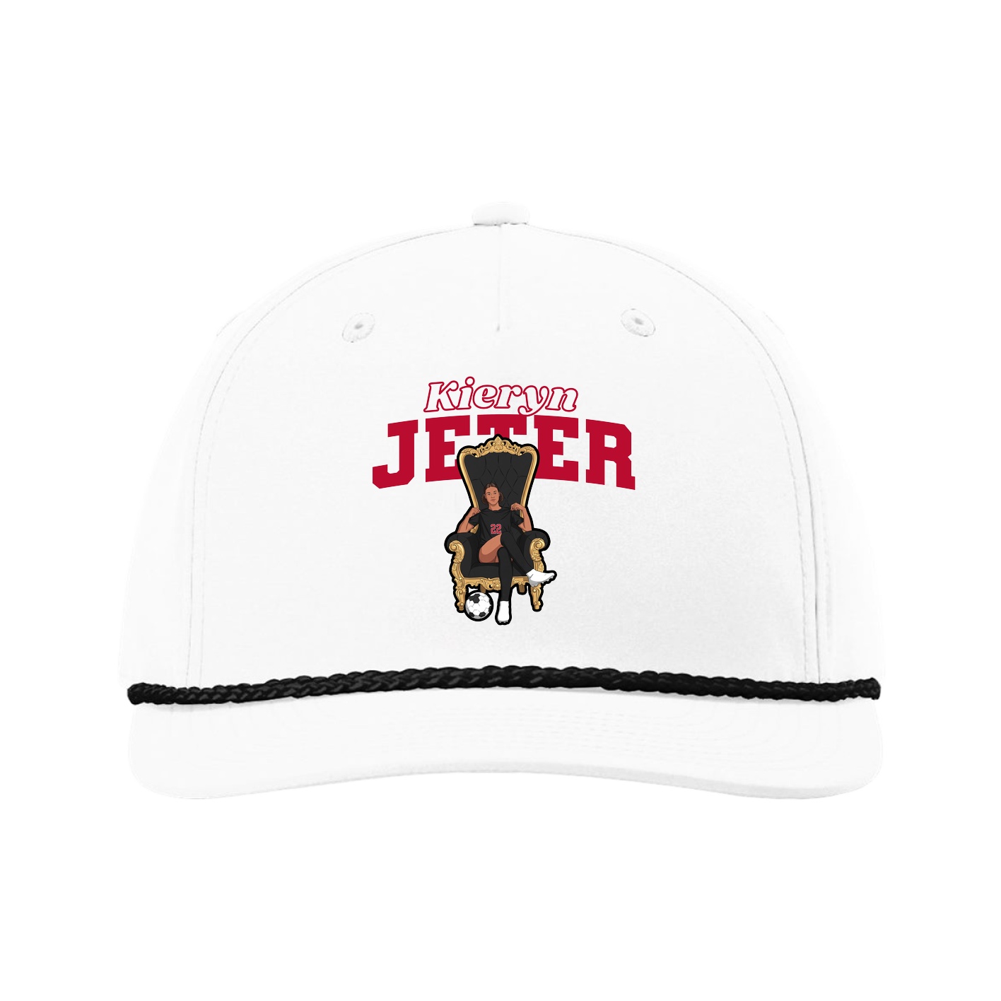 Five-Panel Classic Rope Cap — Name Arch in White