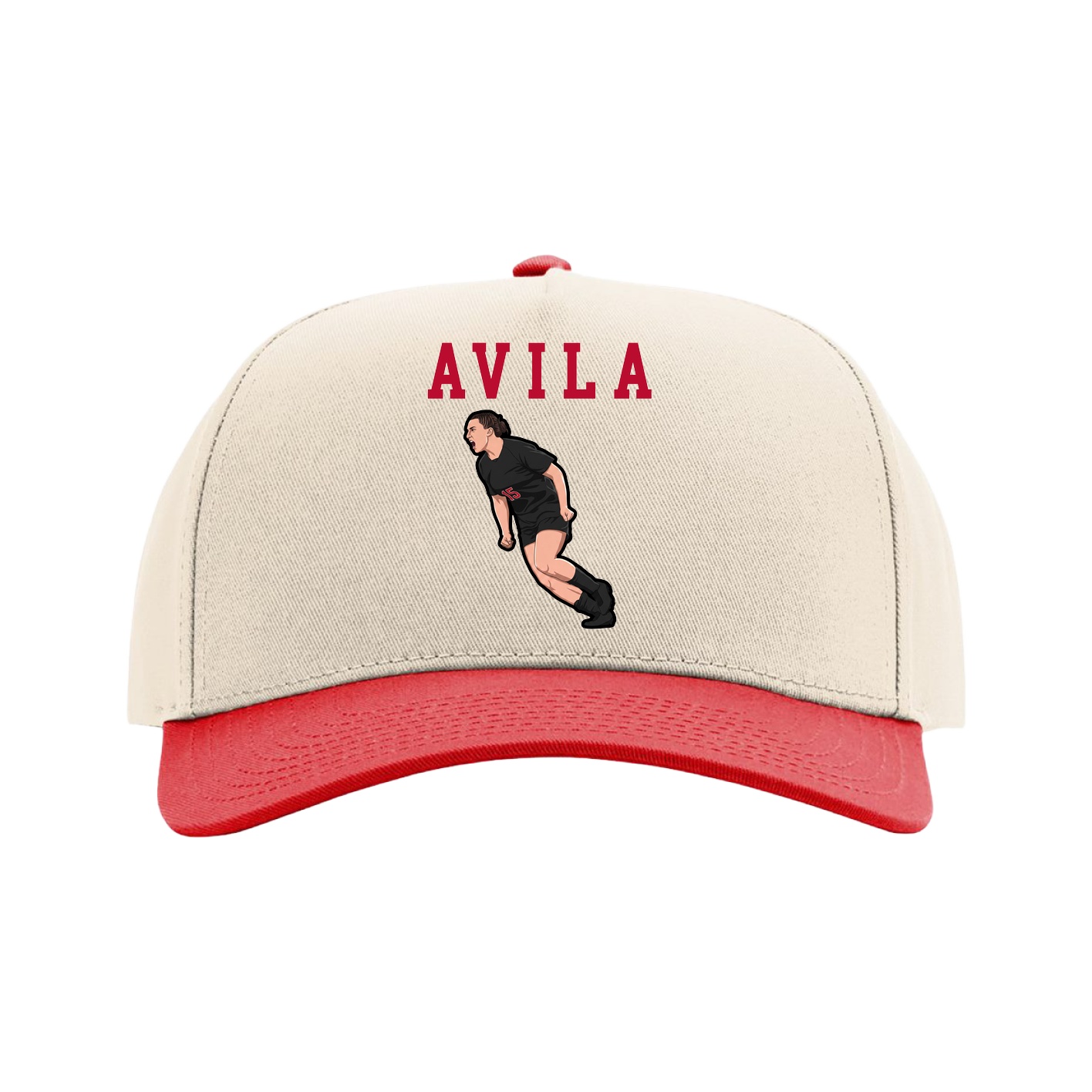 Full Fabric Five-Panel Champ Cap — Shirsey in Cream/Red