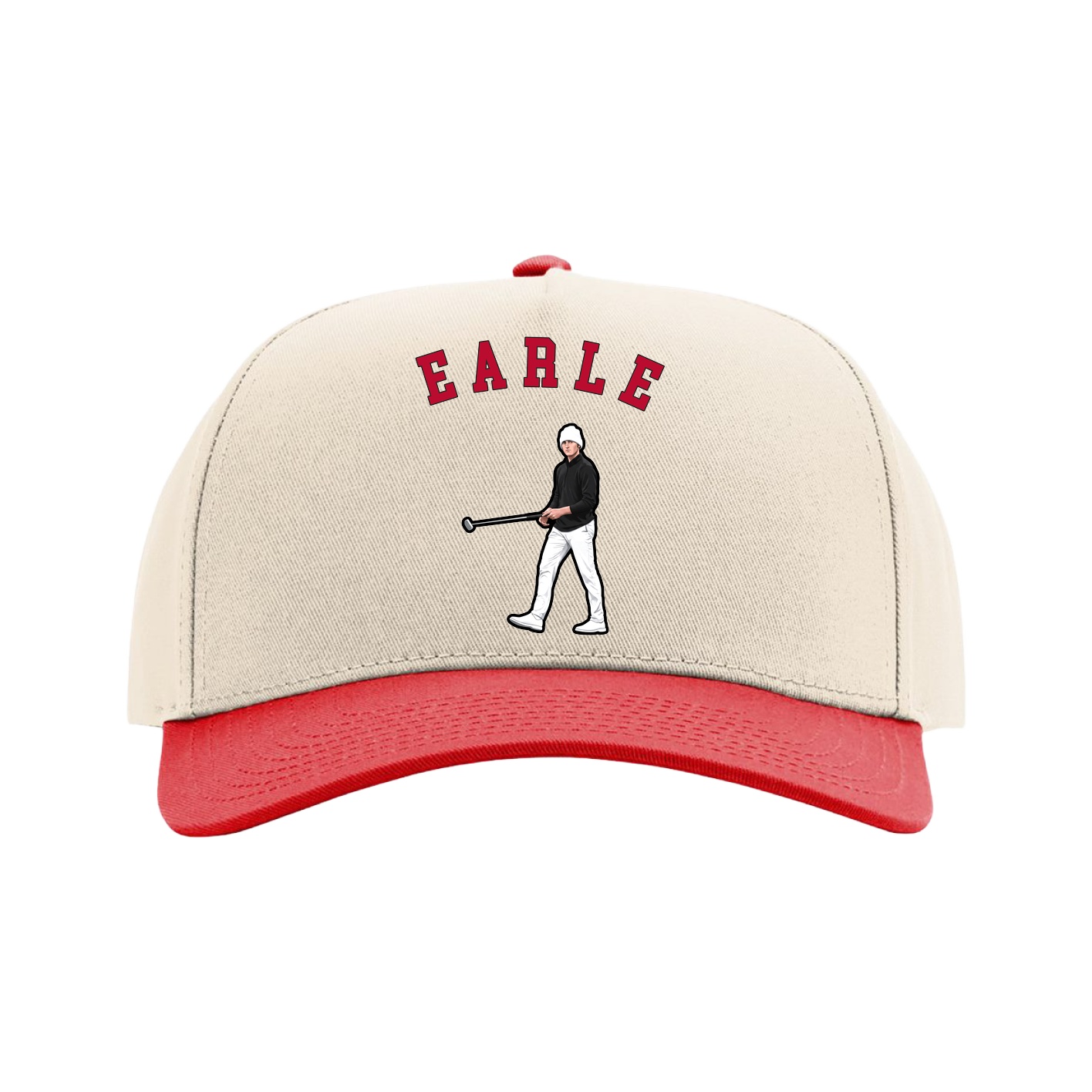 Full Fabric Five-Panel Champ Cap — Shirsey Arch in Cream/Red