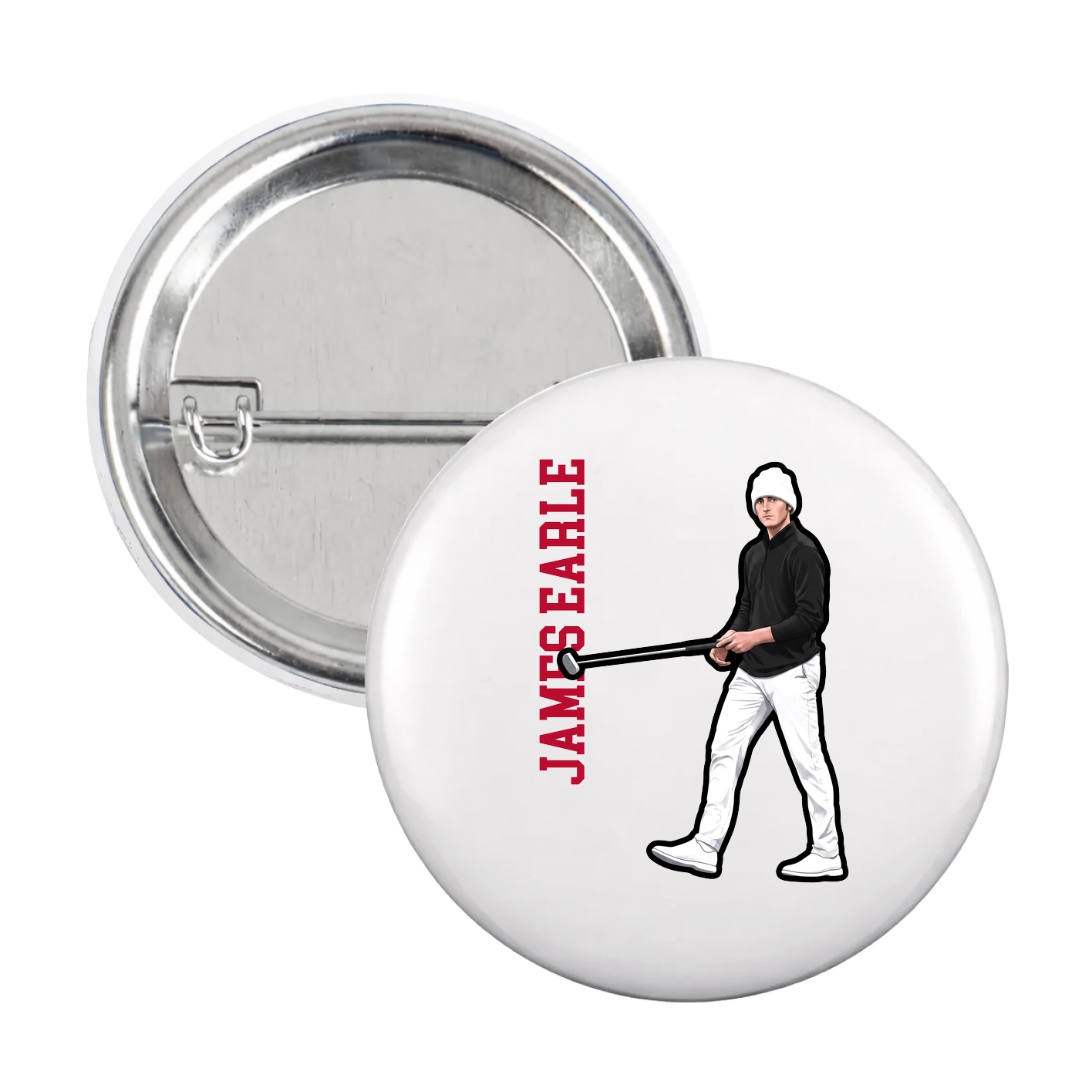Game Day Button — Name Vertical in White