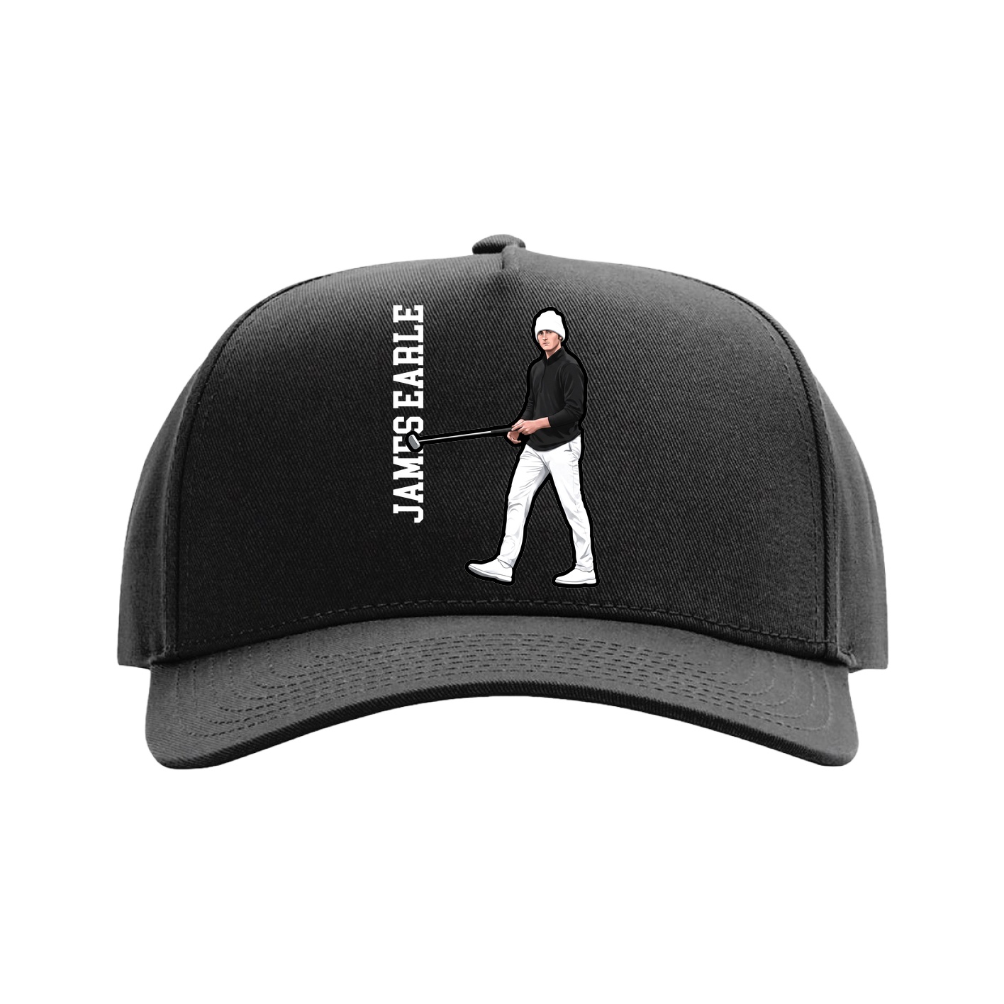 Full Fabric Five-Panel Champ Cap — Name Vertical in Black