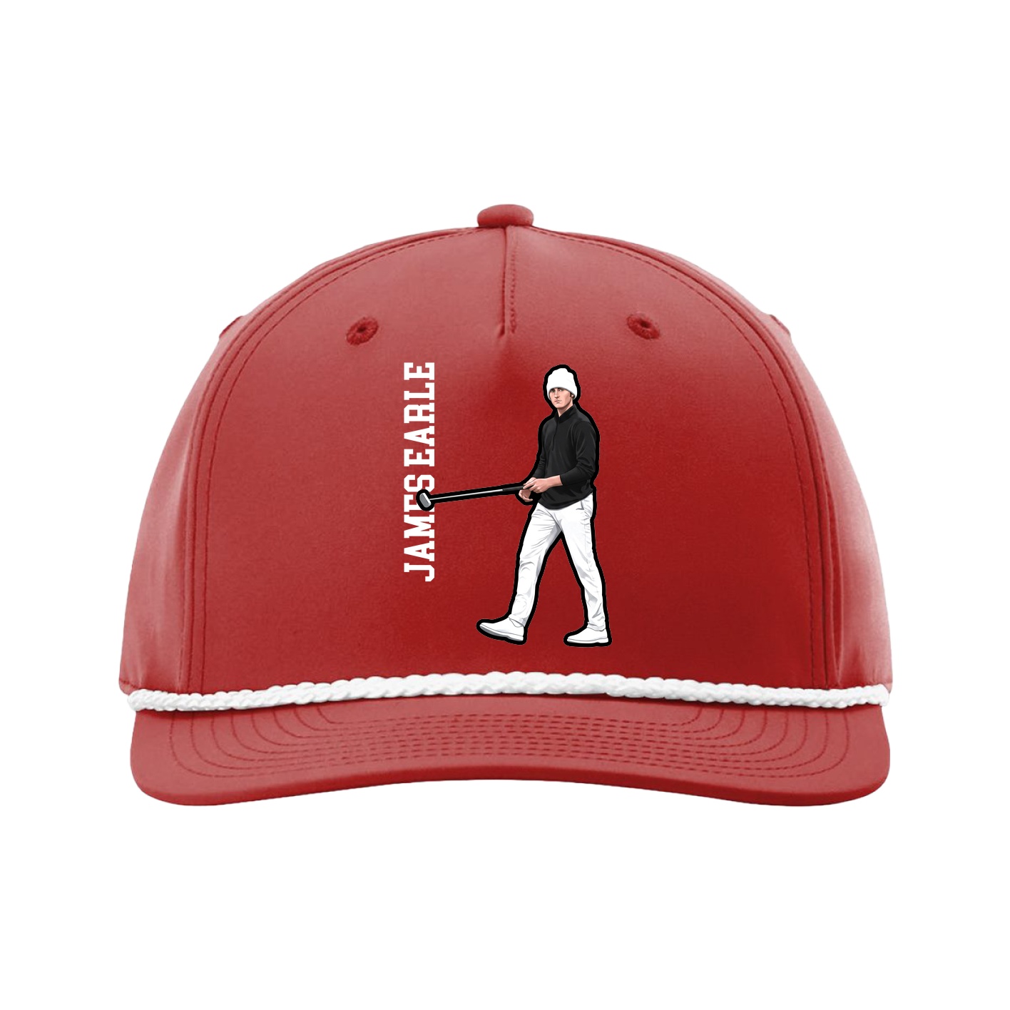 Five-Panel Classic Rope Cap — Name Vertical in Red