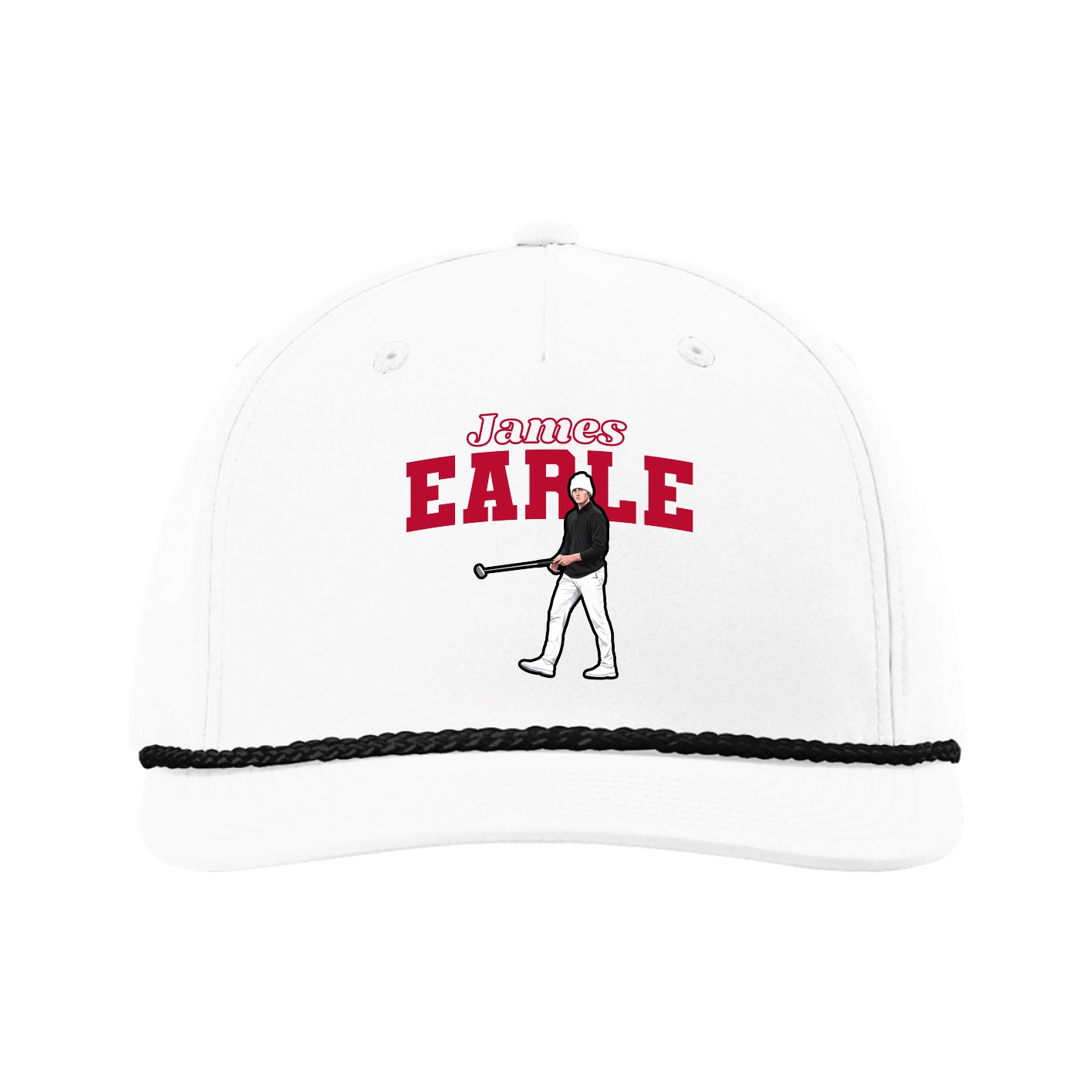 Five-Panel Classic Rope Cap — Name Arch in White