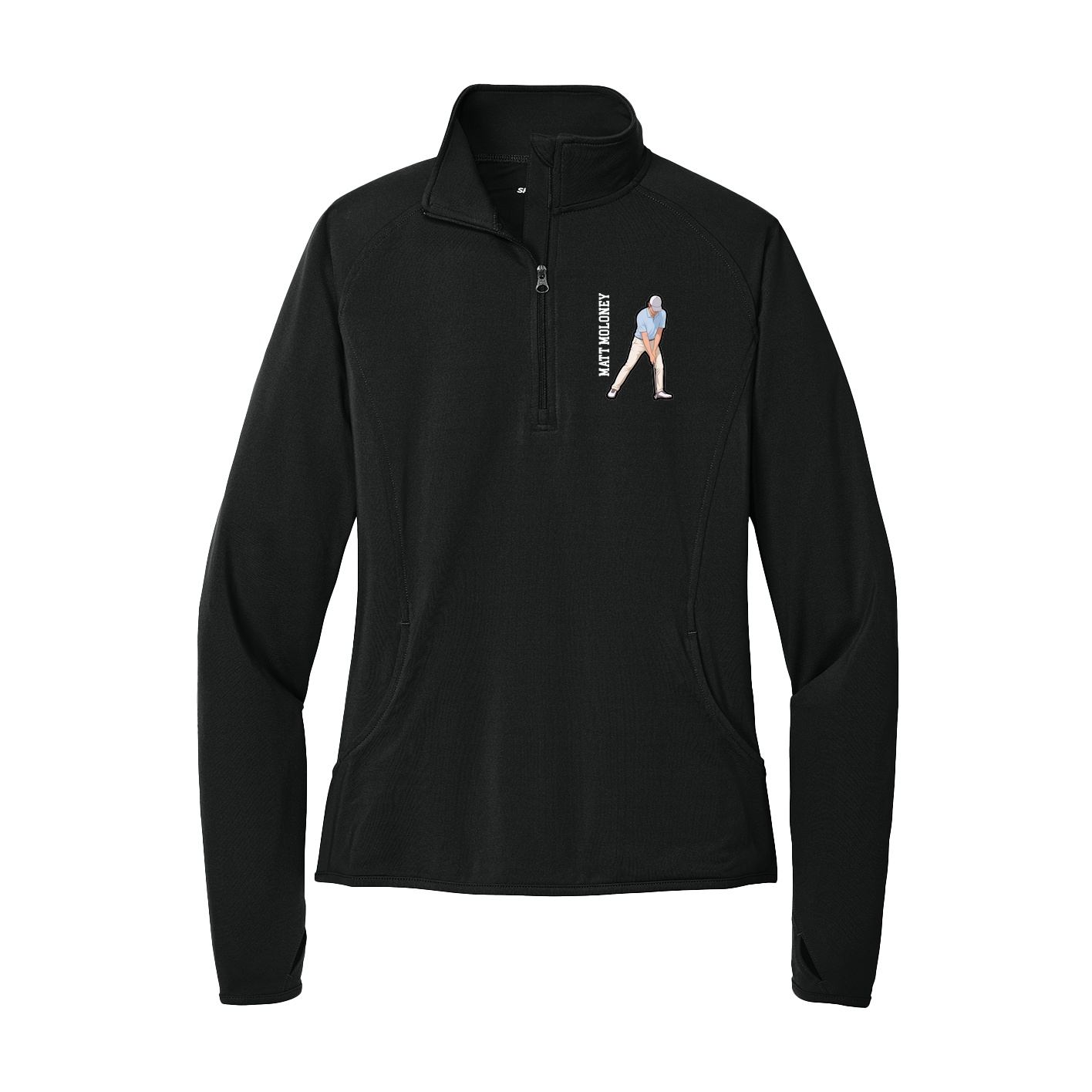 Women's Q-Zip Pullover — Name Vertical in Black