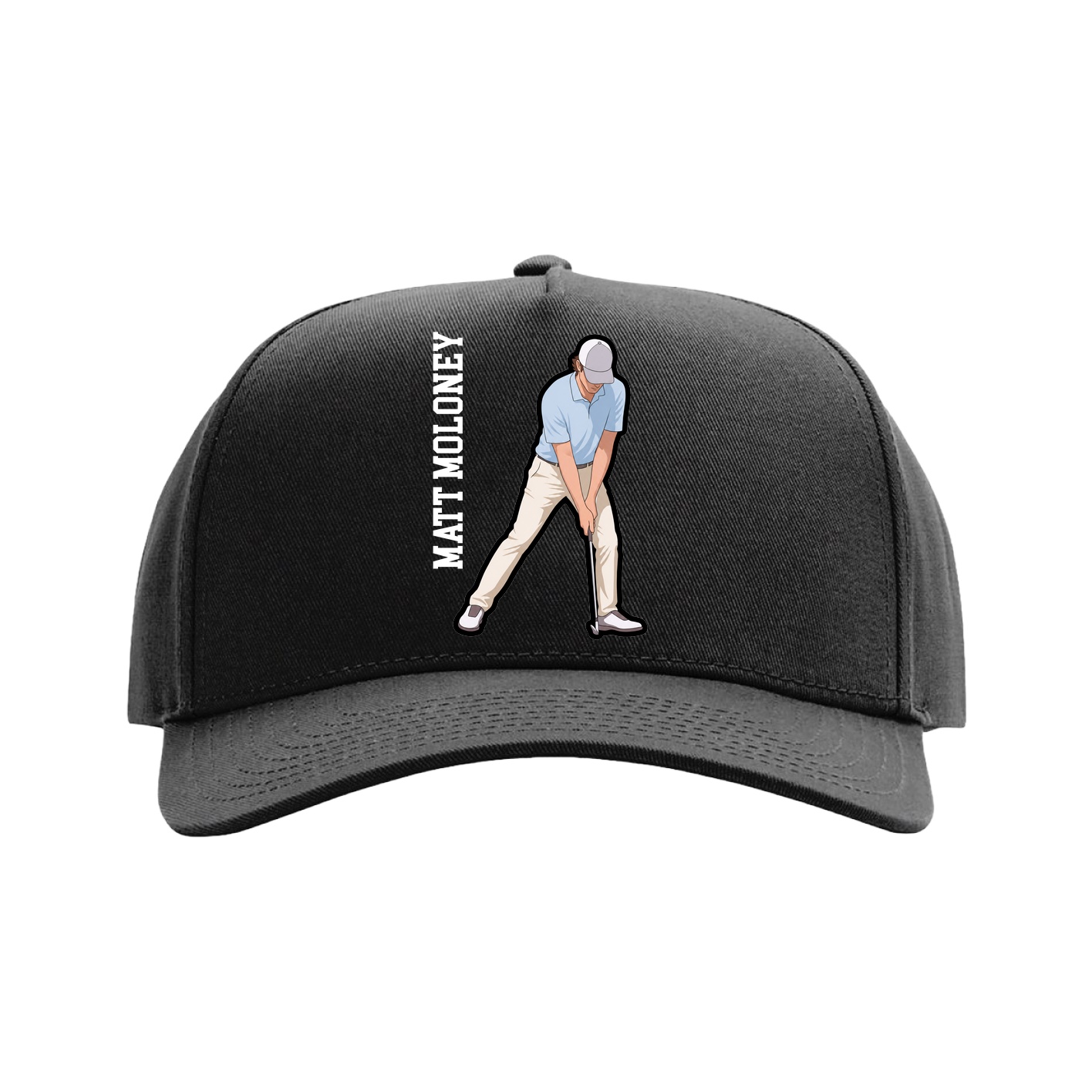 Full Fabric Five-Panel Champ Cap — Name Vertical in Black