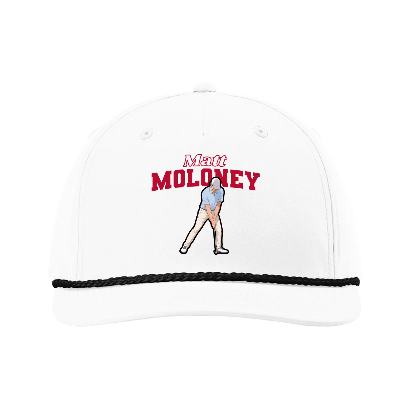 Five-Panel Classic Rope Cap — Name Arch in White