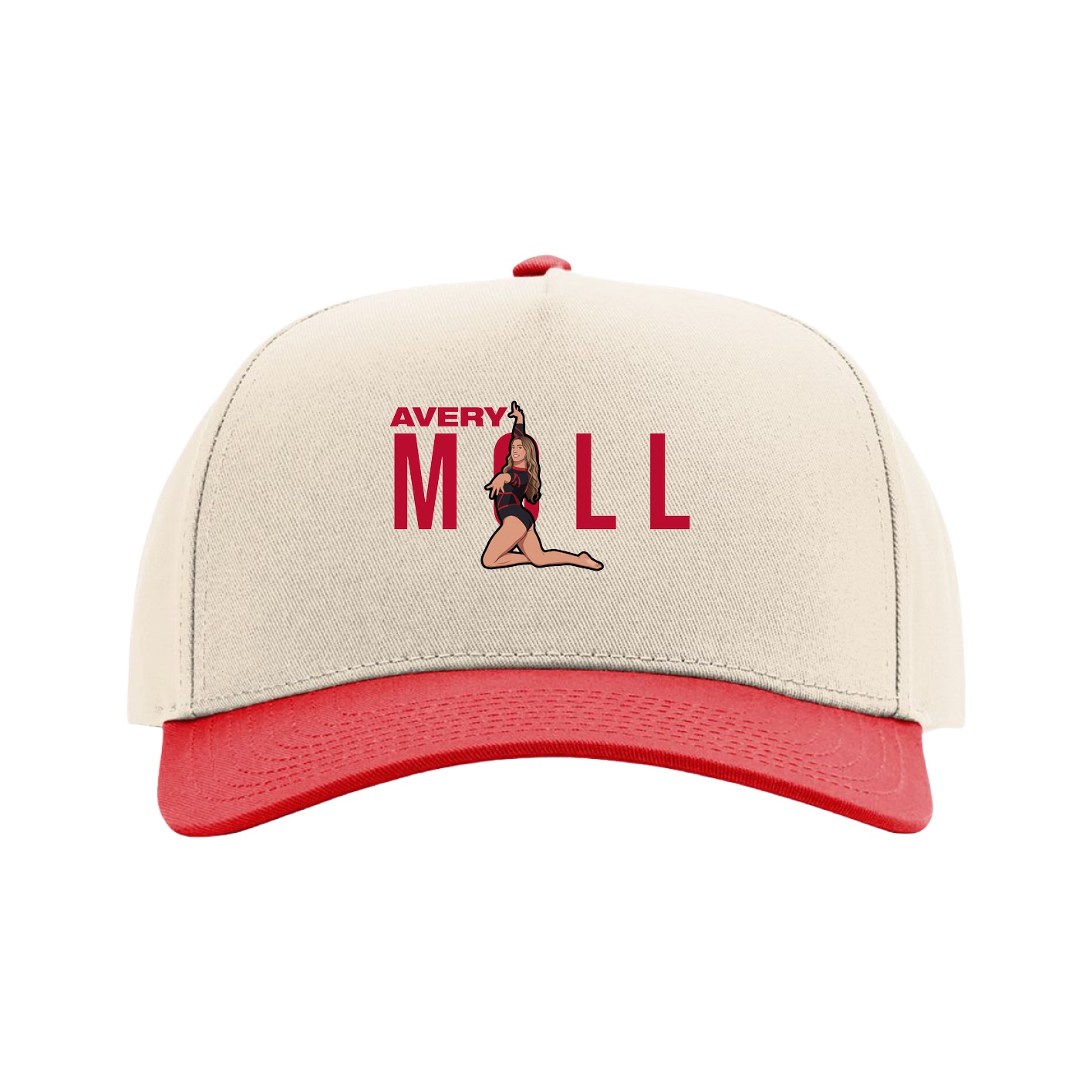 Full Fabric Five-Panel Champ Cap — Player Name in Cream/Red