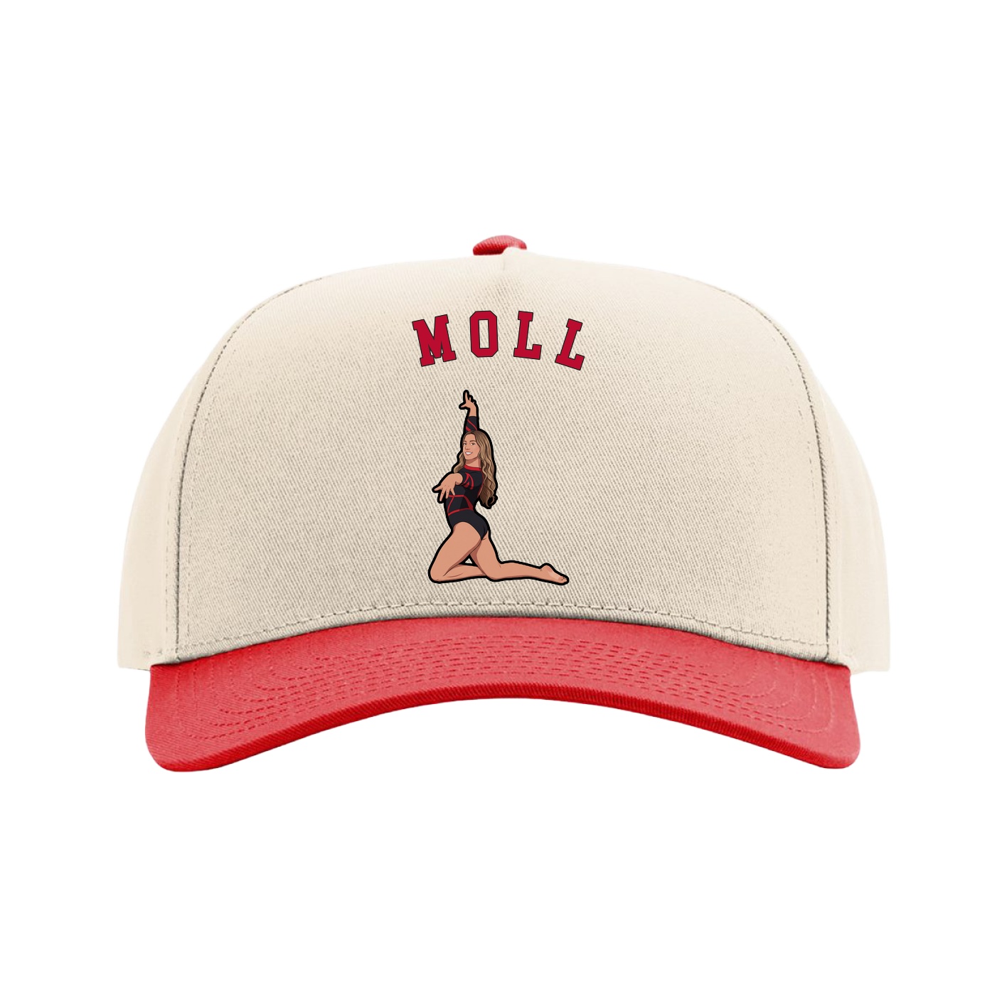 Full Fabric Five-Panel Champ Cap — Shirsey Arch in Cream/Red