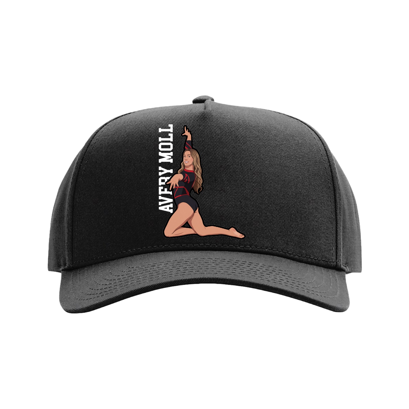 Full Fabric Five-Panel Champ Cap — Name Vertical in Black